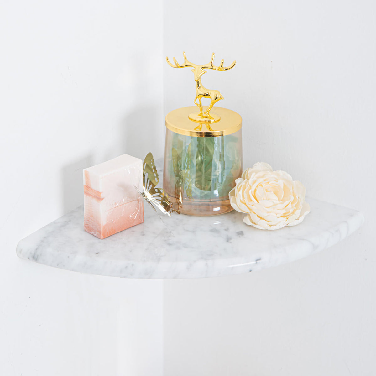 Bianco White Carrara Marble Corner Shelf Polished Round Diflart