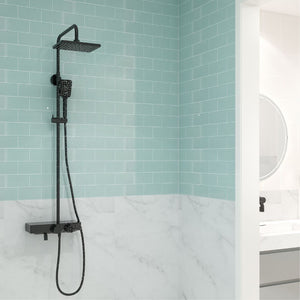 Soft blue glass subway tiles can be used in bathrooms