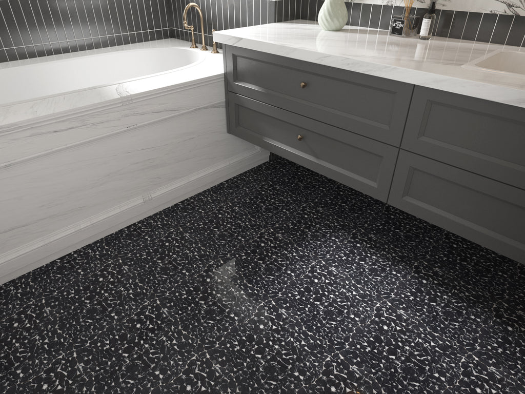 Diflart Pebble Tile for Shower Floor, Black Marble Veins, 10 Sq.ft