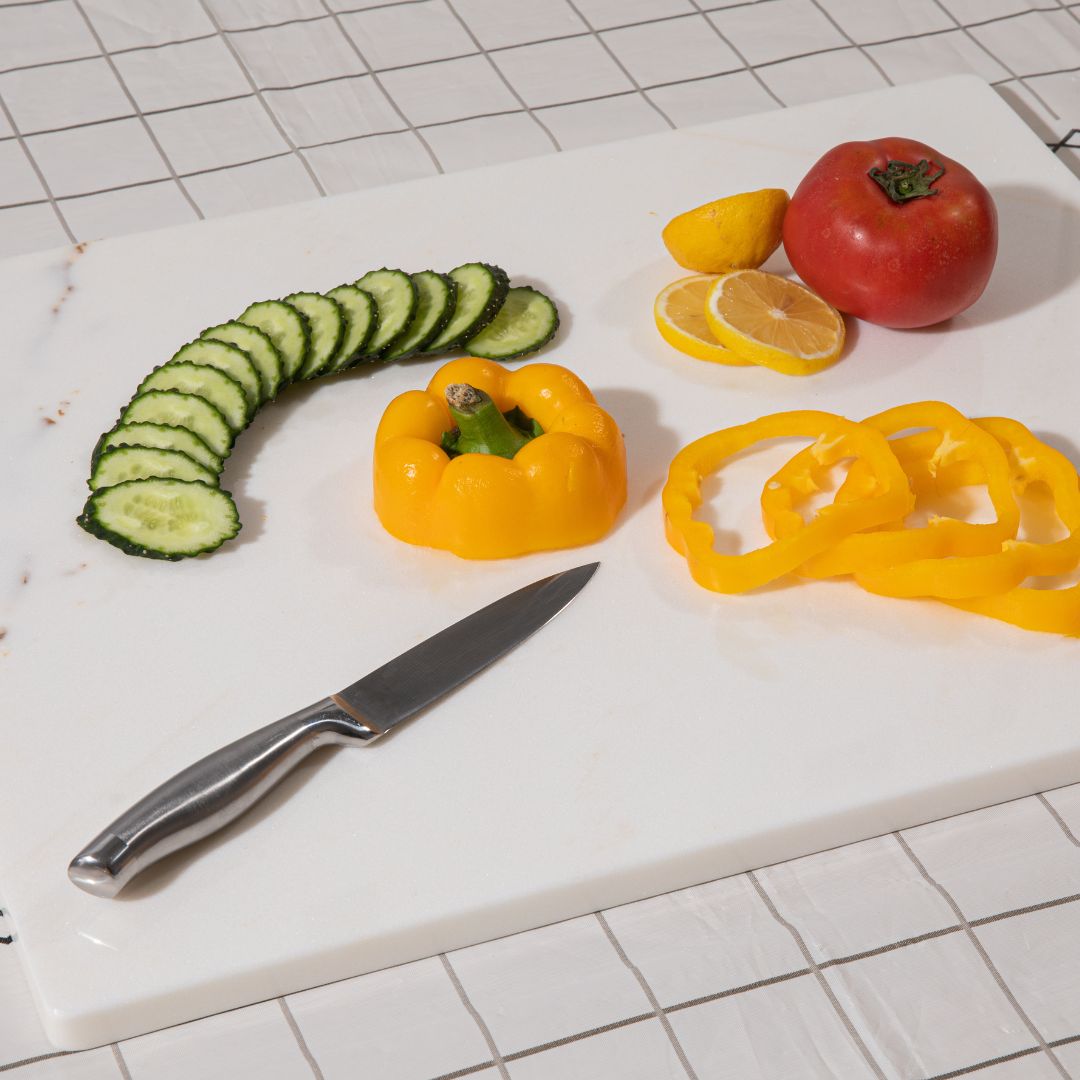 Diflart marble cutting boards are uniquely veined for a luxurious look