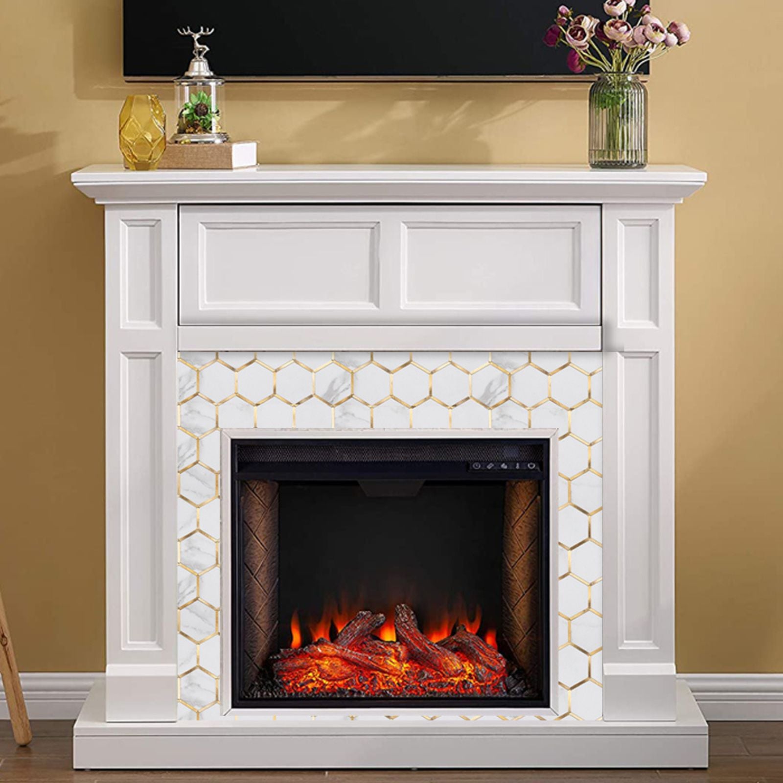 Diflart Peel and Stick Faux Marble with Gold Strip Hexagon Mosaic Backsplash Tiles