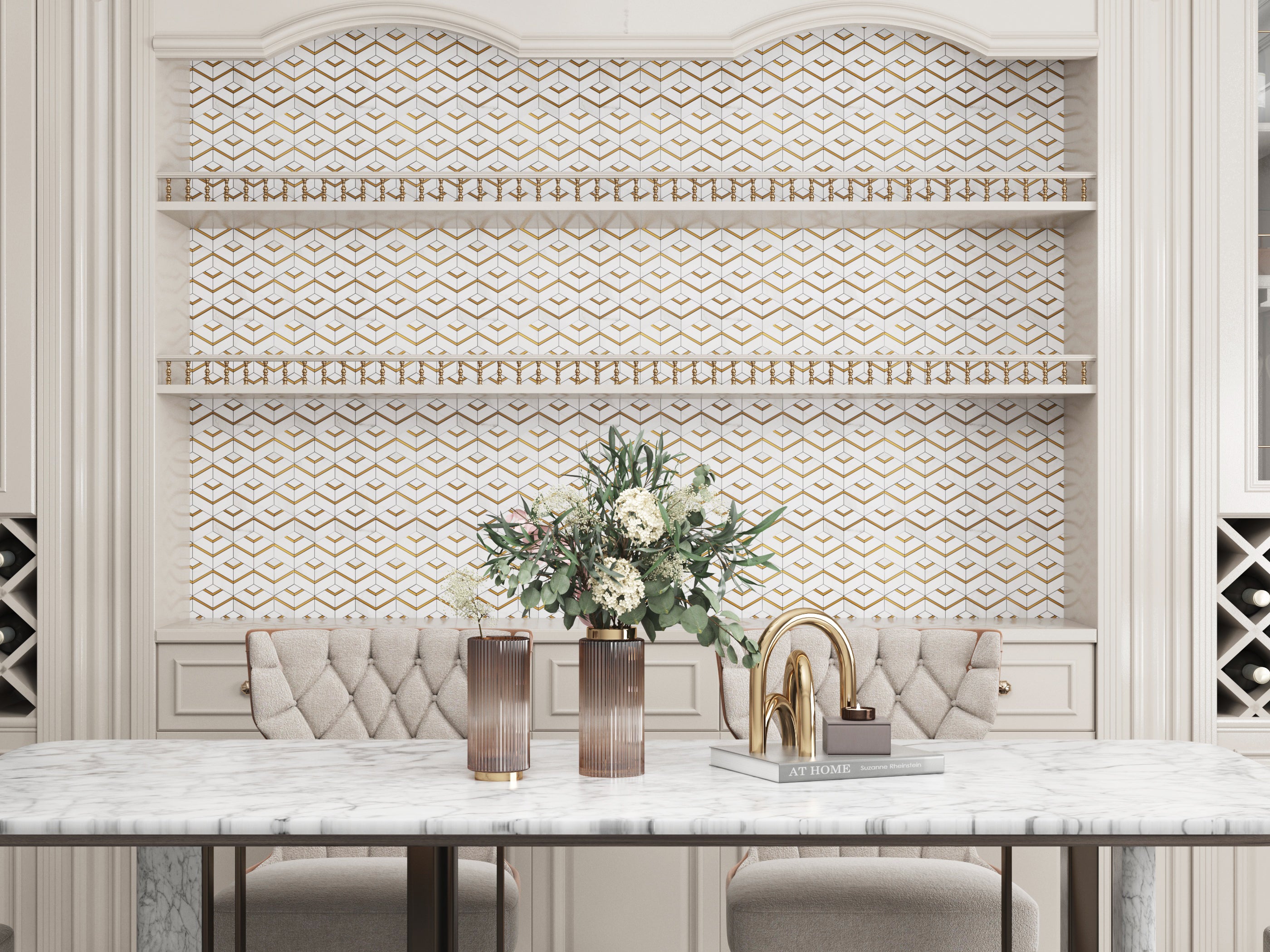 Simple installation! Diflart peel and stick hexagon backsplash tiles