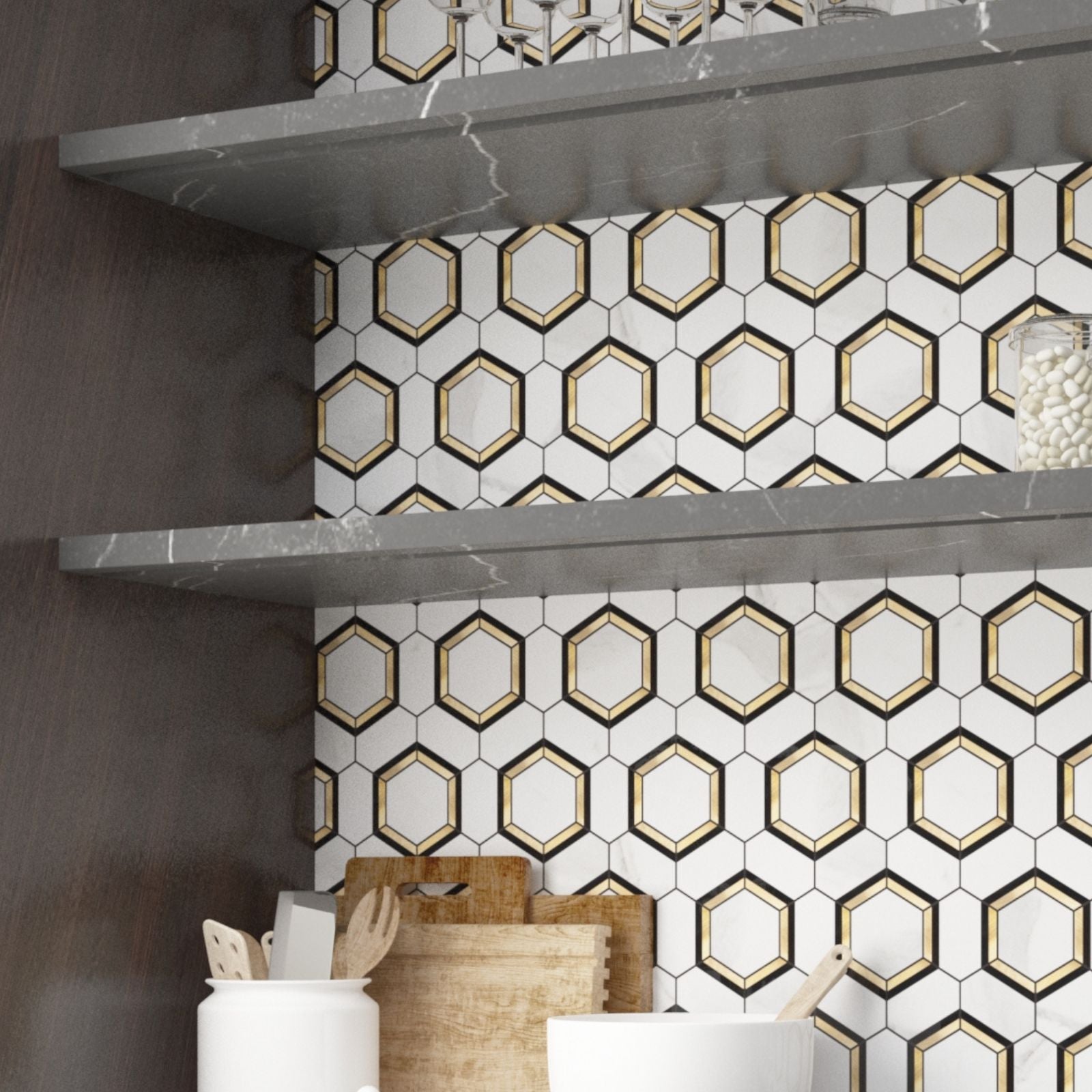 Stone plastic core and aluminum bottom, 4mm thickness is much thicker than most peel & stick tile, not easy to get discolored with years.