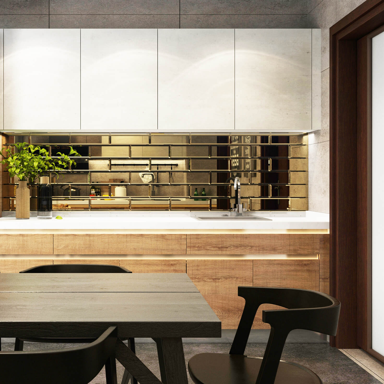 Diflart Mirror Backsplash Gold Peel and Stick Beveled Subway Tile 4x12