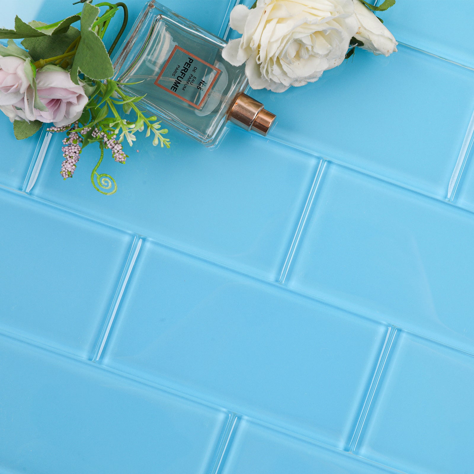 Diflart Glass Subway Tile 3x6 Inch, Blue, Glossy, 4 Sq.ft, Glass Backsplash for Kitchen Bathroom Shoer Wall Tiles, Pack of 32 Pcs