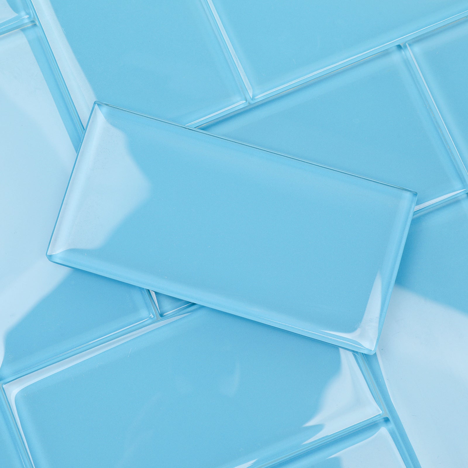 Diflart Glass Subway Tile 3x6 Inch, Blue, Glossy, 4 Sq.ft, Glass Backsplash for Kitchen Bathroom Shoer Wall Tiles, Pack of 32 Pcs