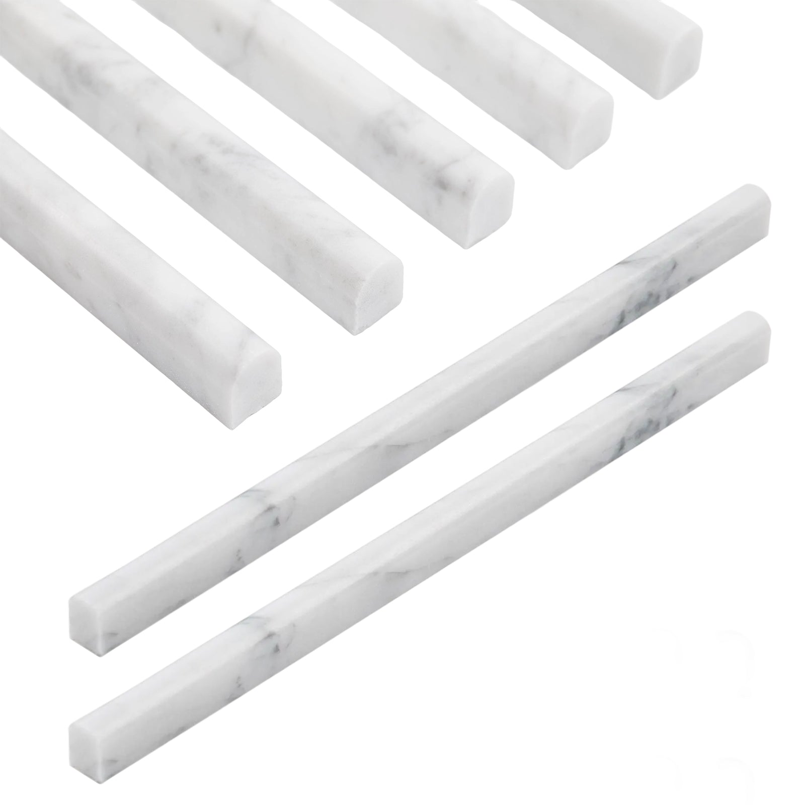 Diflart Carrara White Marble Pencil Trim Liner 1/2 x 12" Bullnose Tile Edge Trim Honed for Bathroom Kitchen Shower Livingroom Pack of 10 Pcs
