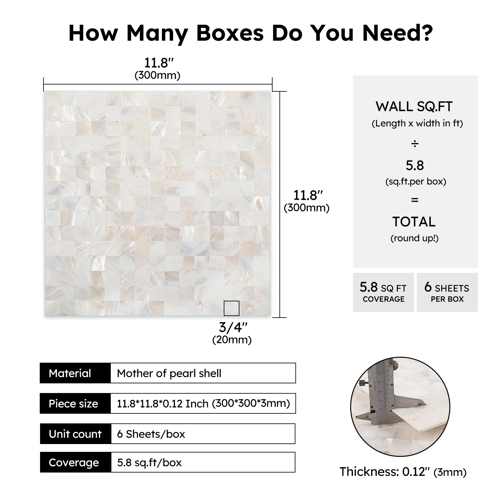 Diflart Mother of Pearl Shell Peel and Stick Backsplashe Tile Seamless Square for Kitchen Shower Bathroom Pack of 6 Sheets