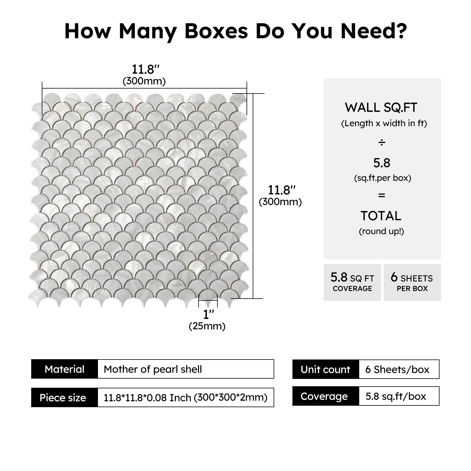 Diflart White Mother of Pearl Shell Fish Scale Mosaic Tile Backsplashe for Kitchen Shower Bathroom Pack of 6 Sheets