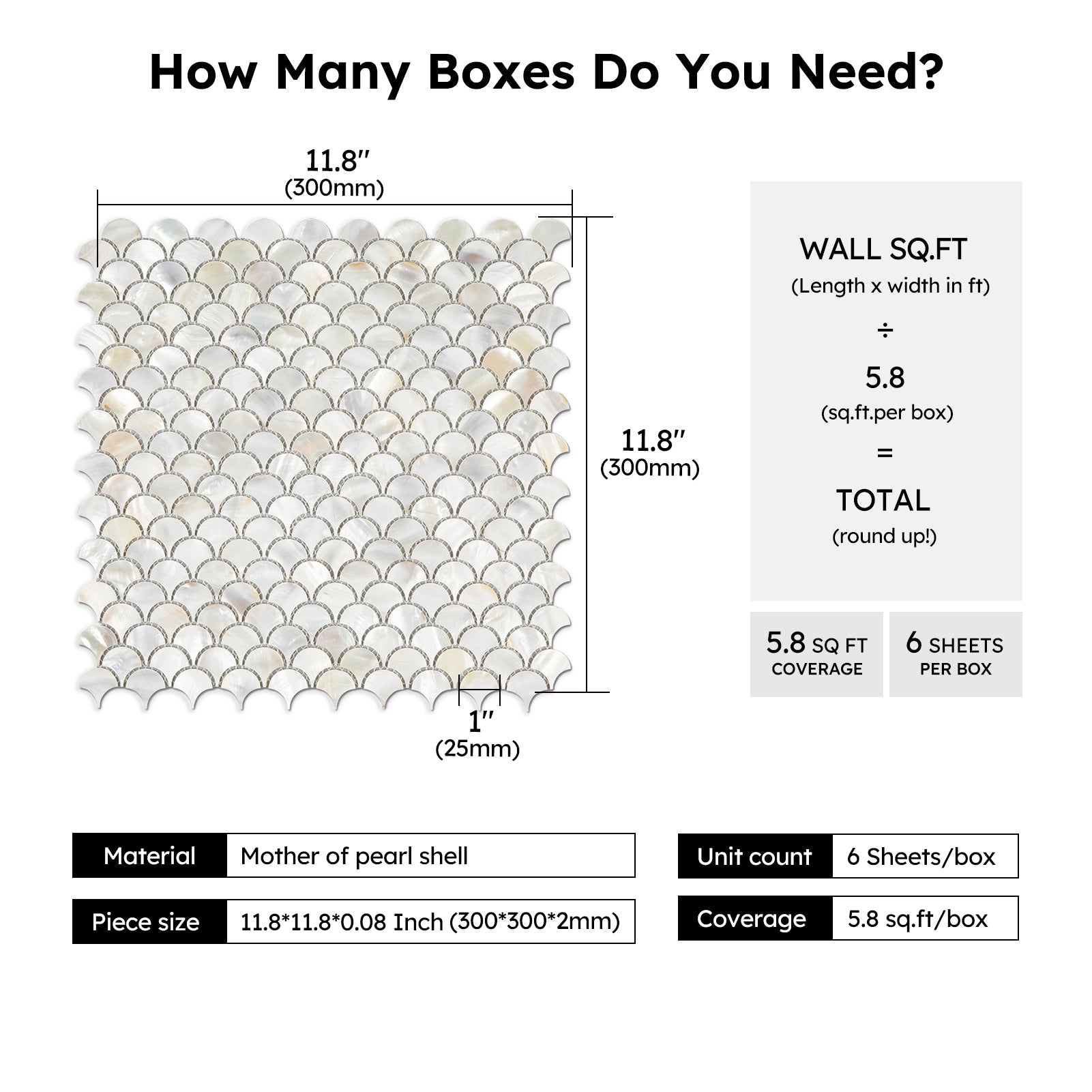 Diflart Mother of Pearl Fish Scale Backsplash Shell Tile for Kitchen Bathroom Shower Spa Wall Pool Tiles Pack of 6 Sheets