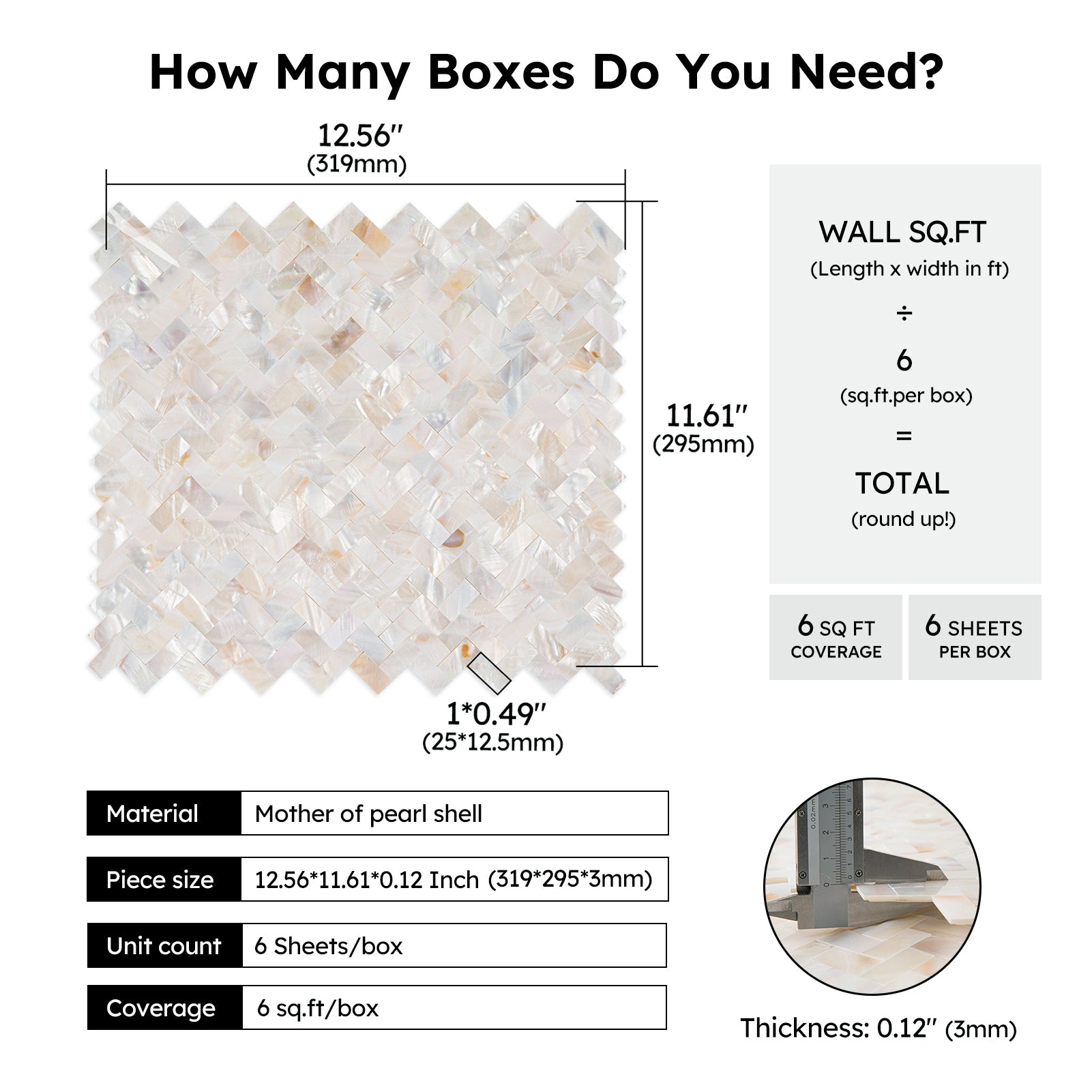 Diflart Peel and Stick Mother of Pearl Backsplash Tiles, Herringbone, 6 Sq.ft, Pearl Shell Mosaic Tile for Kitchen Bathroom Wall Decor, Pack of 6 Sheets