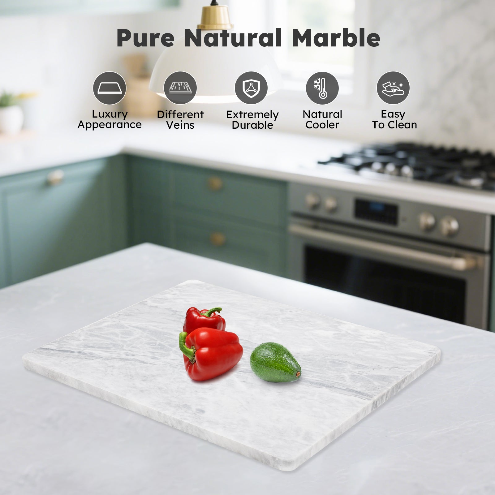 Diflart Natura Marble Stone Pastry Board for Kitchen, 16x20 Inch, Gray with White Veins, Marble Cutting Board Large with Non-Slip Feet for Keep the Dough Cool and Chocolate Tempering, Pack of 1 Pcs