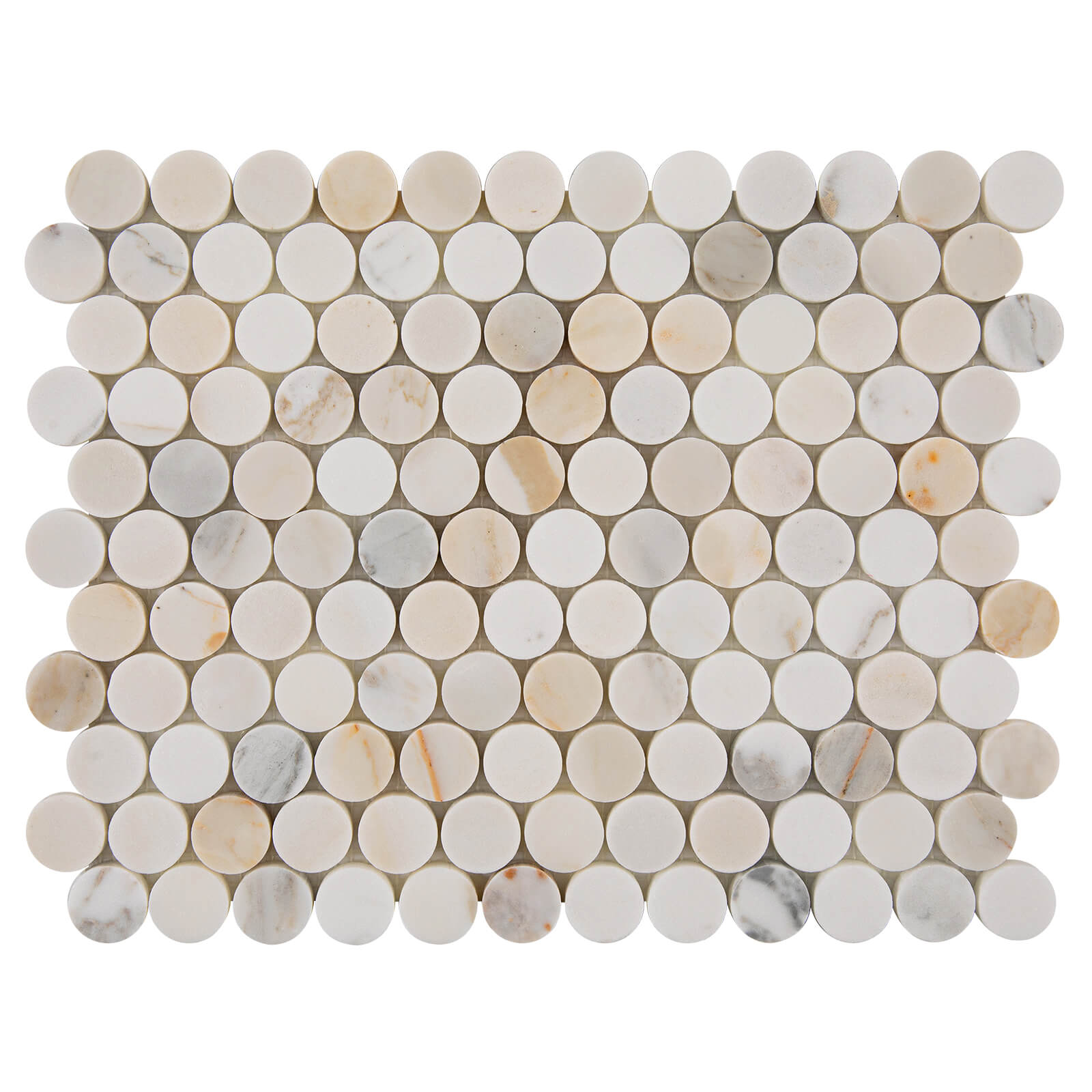 Diflart Calacatta Gold Marble Mosaic Tile, 1 Inch Penny Round, Honed, Natural Marble Backsplash Tiles for Kitchen Bathroom Wall Floor, Pack of 5 Sheets