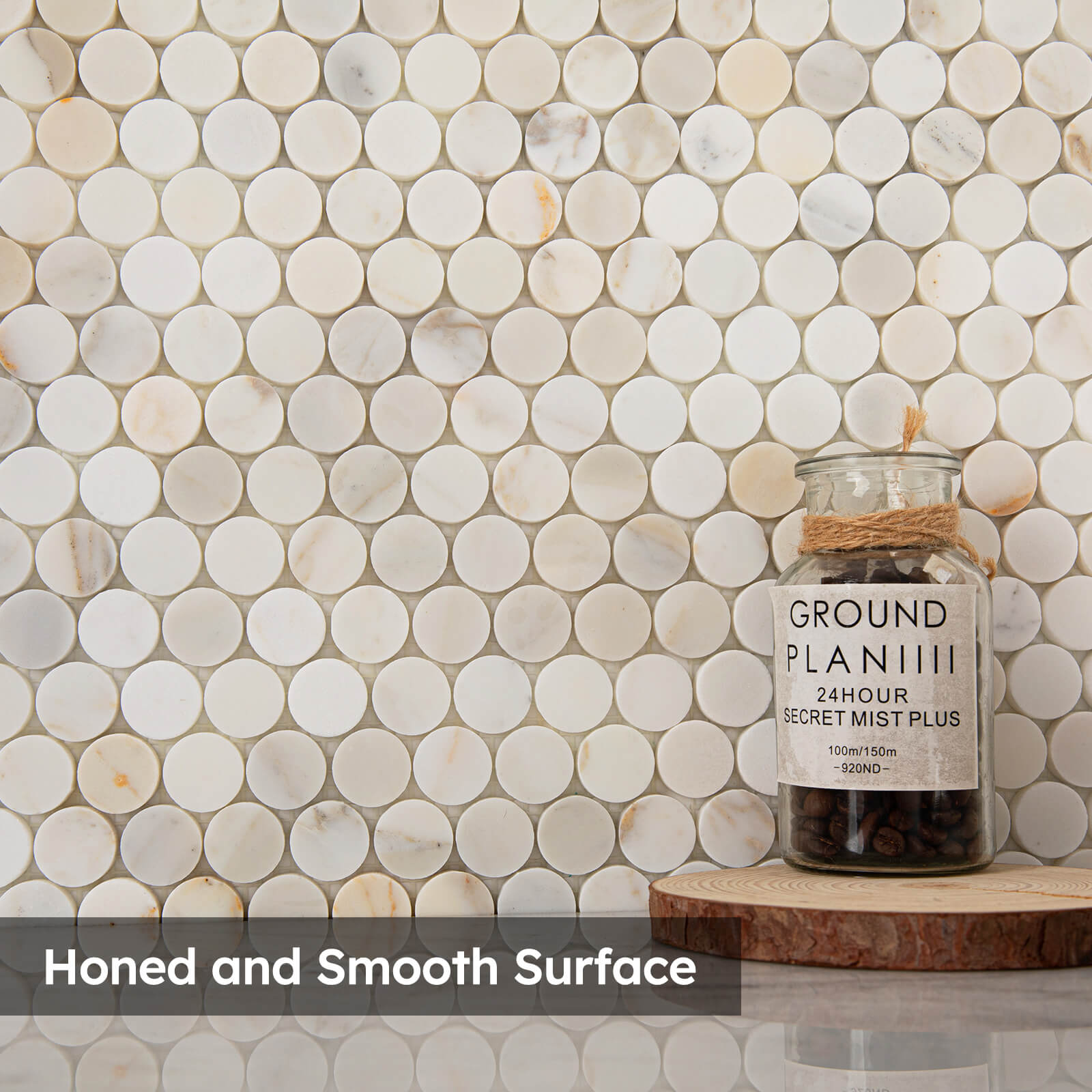 Diflart Calacatta Gold Marble Mosaic Tile, 1 Inch Penny Round, Honed, Natural Marble Backsplash Tiles for Kitchen Bathroom Wall Floor, Pack of 5 Sheets