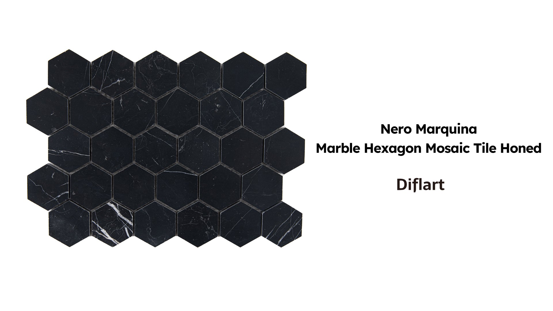 Diflart Nero Marquina Black Marble Mosaic Tile, 2 Inch Hexagon, Honed, Natural Marble Backsplash Tiles for Kitchen Bathroom Wall Floor, Pack of 5 Sheets