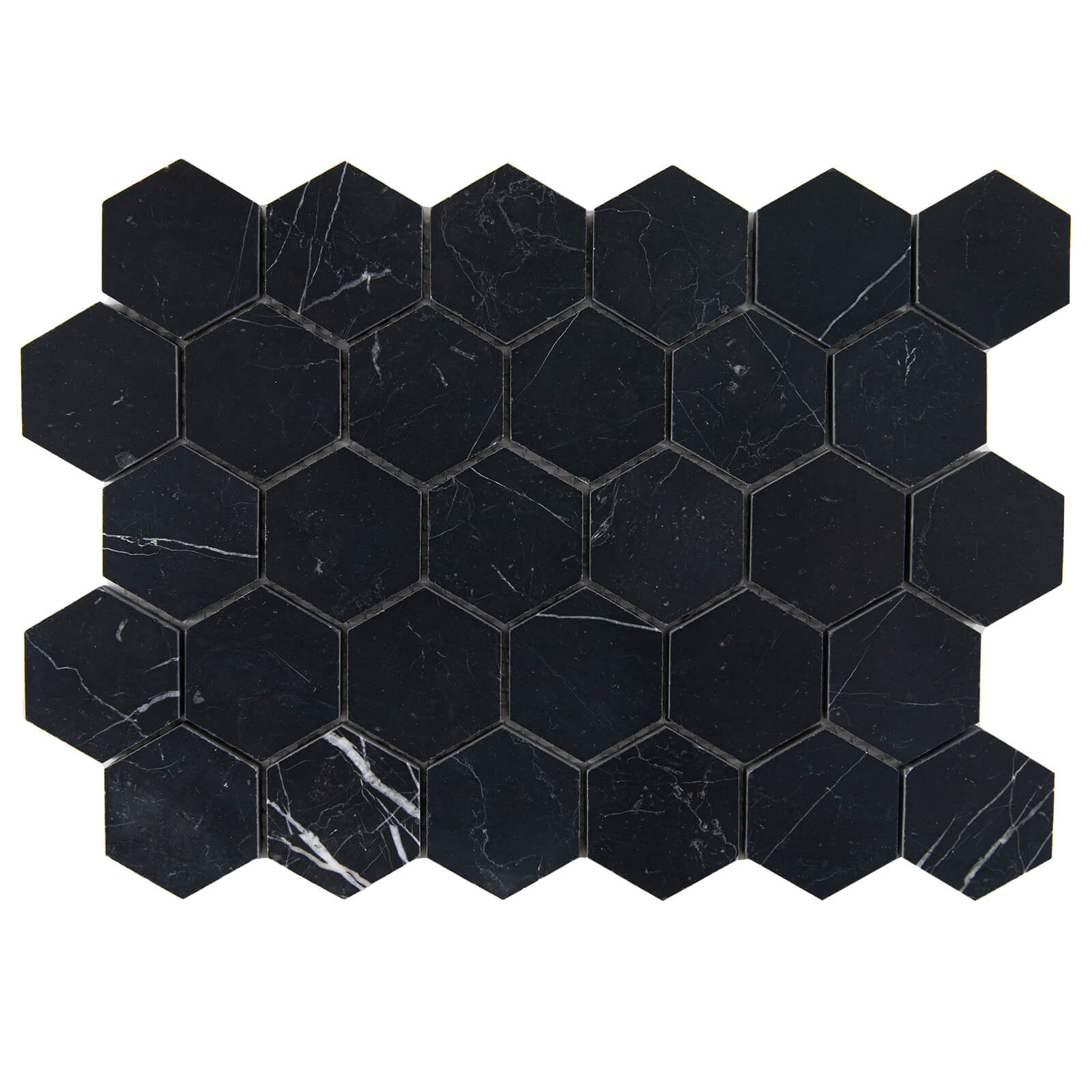 Diflart Nero Marquina Black Marble Mosaic Tile, 2 Inch Hexagon, Honed, Natural Marble Backsplash Tiles for Kitchen Bathroom Wall Floor, Pack of 5 Sheets