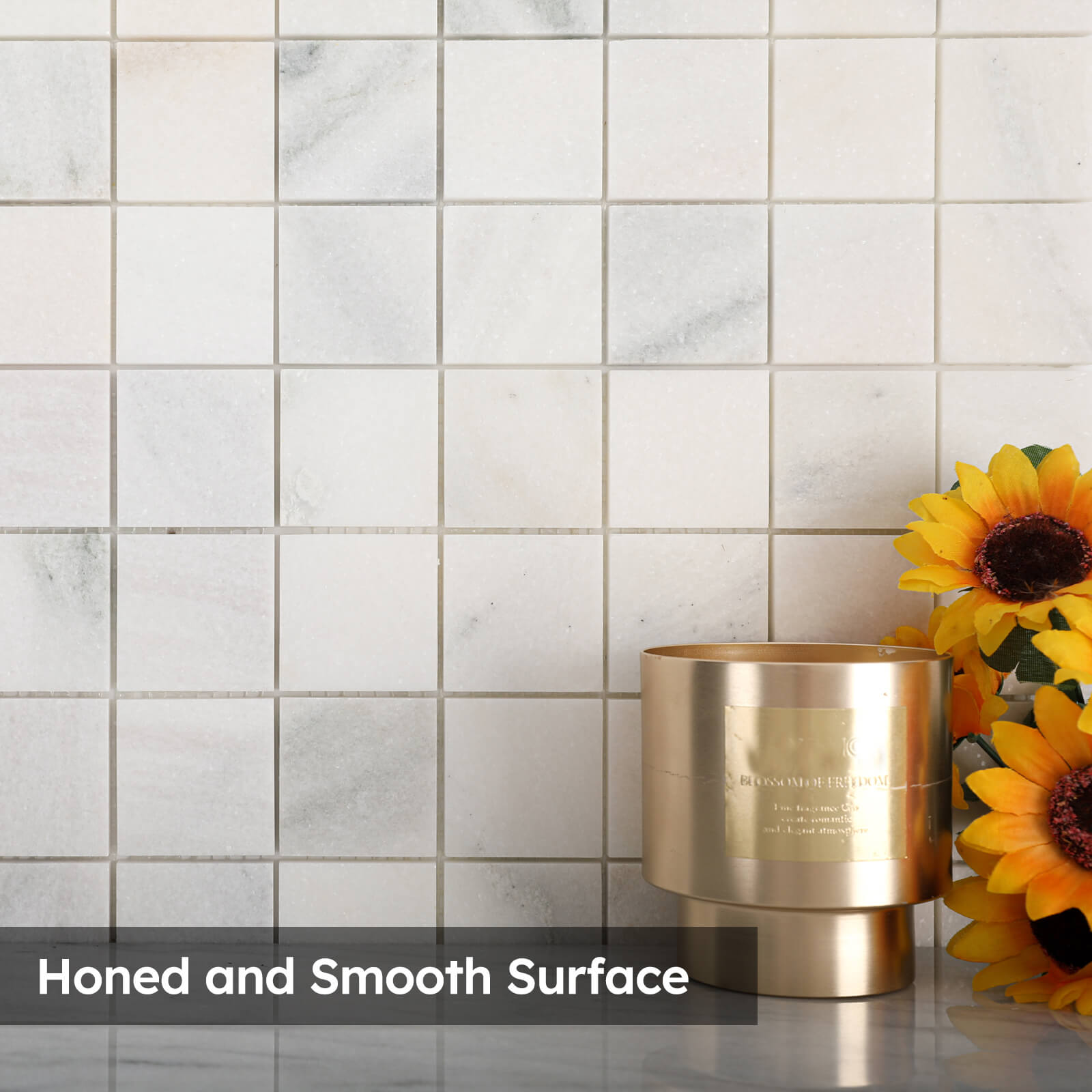 Diflart Natural Marble Mosaic Tile, 2x2 Inch Square, Honed, Pollen Thassos Marble Backsplash Tiles for Kitchen Bathroom Wall Floor, Pack of 5 Sheets