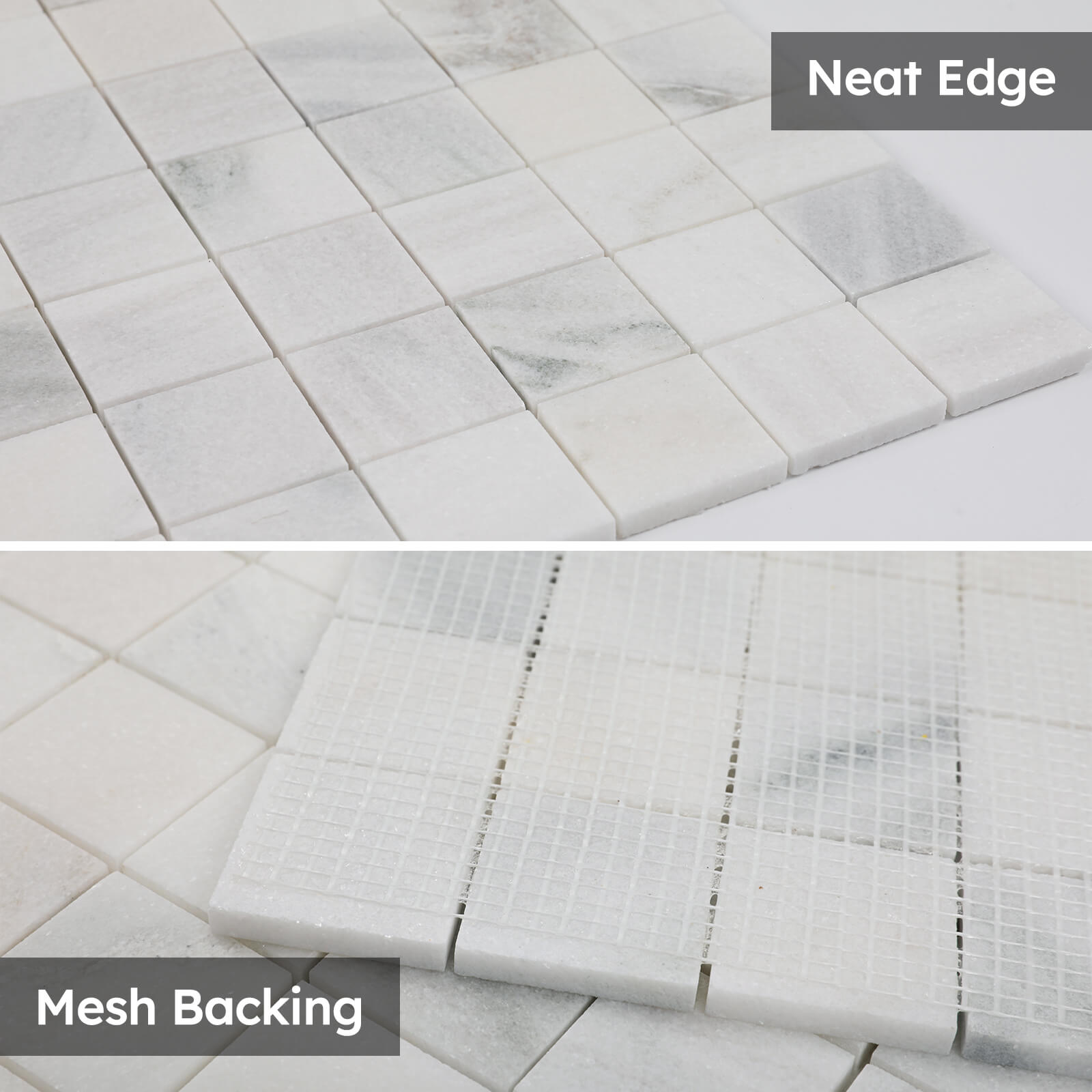 Diflart Natural Marble Mosaic Tile, 2x2 Inch Square, Honed, Pollen Thassos Marble Backsplash Tiles for Kitchen Bathroom Wall Floor, Pack of 5 Sheets