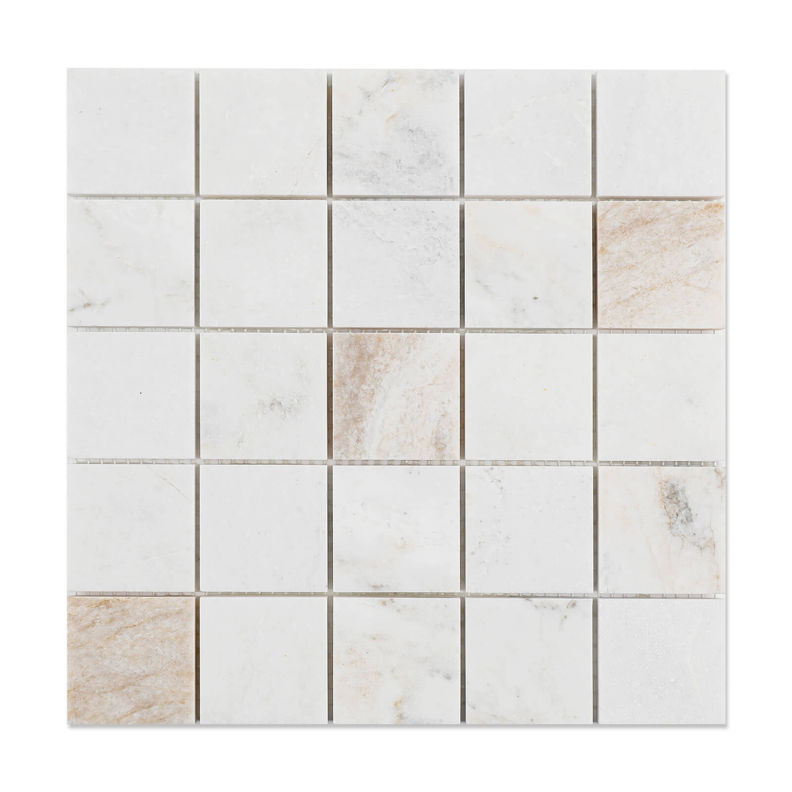 Diflart Natural Marble Mosaic Tile, 2x2 Inch Square, Honed, Bianco Orion White Marble Backsplash Tiles for Kitchen Bathroom Wall Floor, Pack of 5 Sheets
