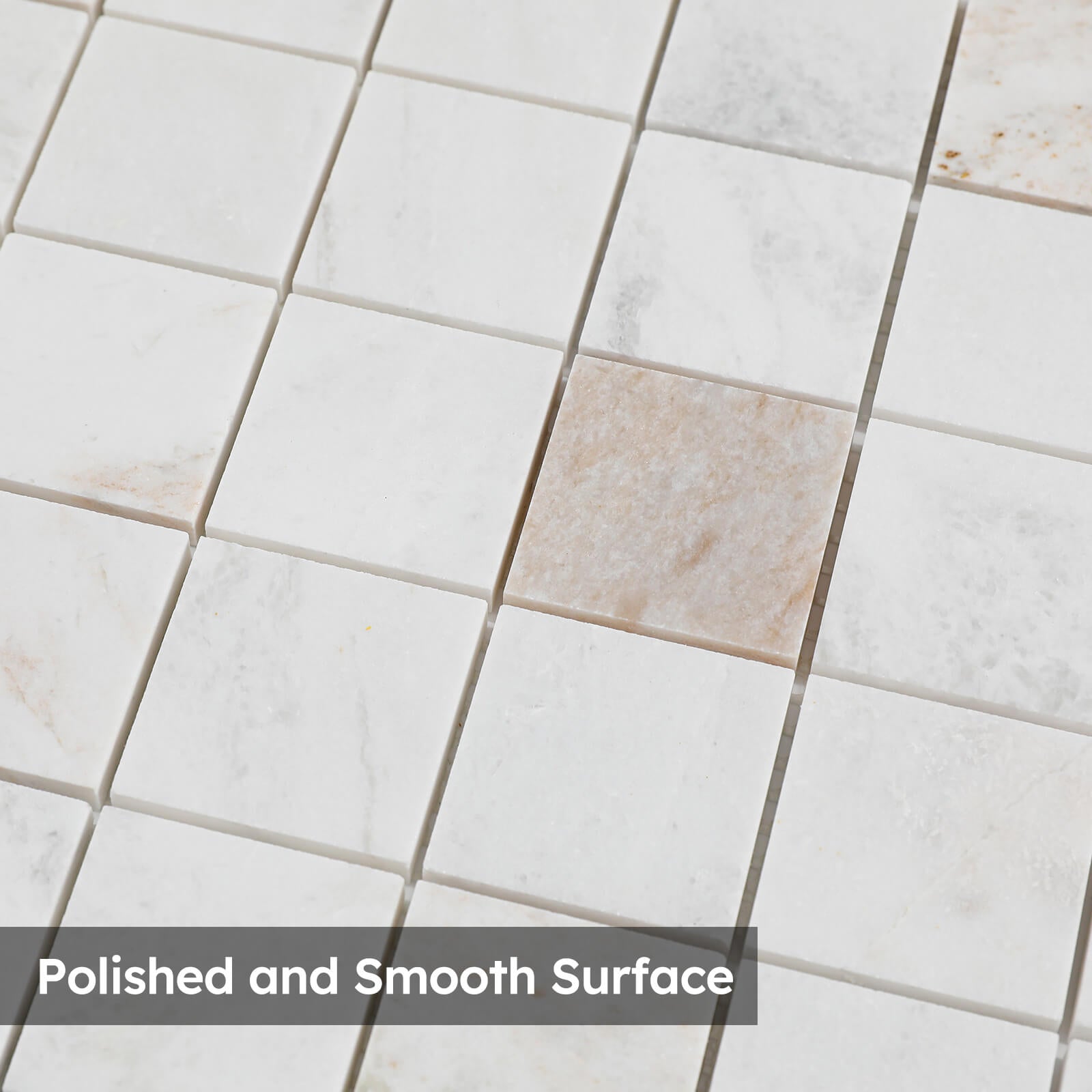 Diflart Natural Marble Mosaic Tile, 2x2 Inch Square, Honed, Bianco Orion White Marble Backsplash Tiles for Kitchen Bathroom Wall Floor, Pack of 5 Sheets