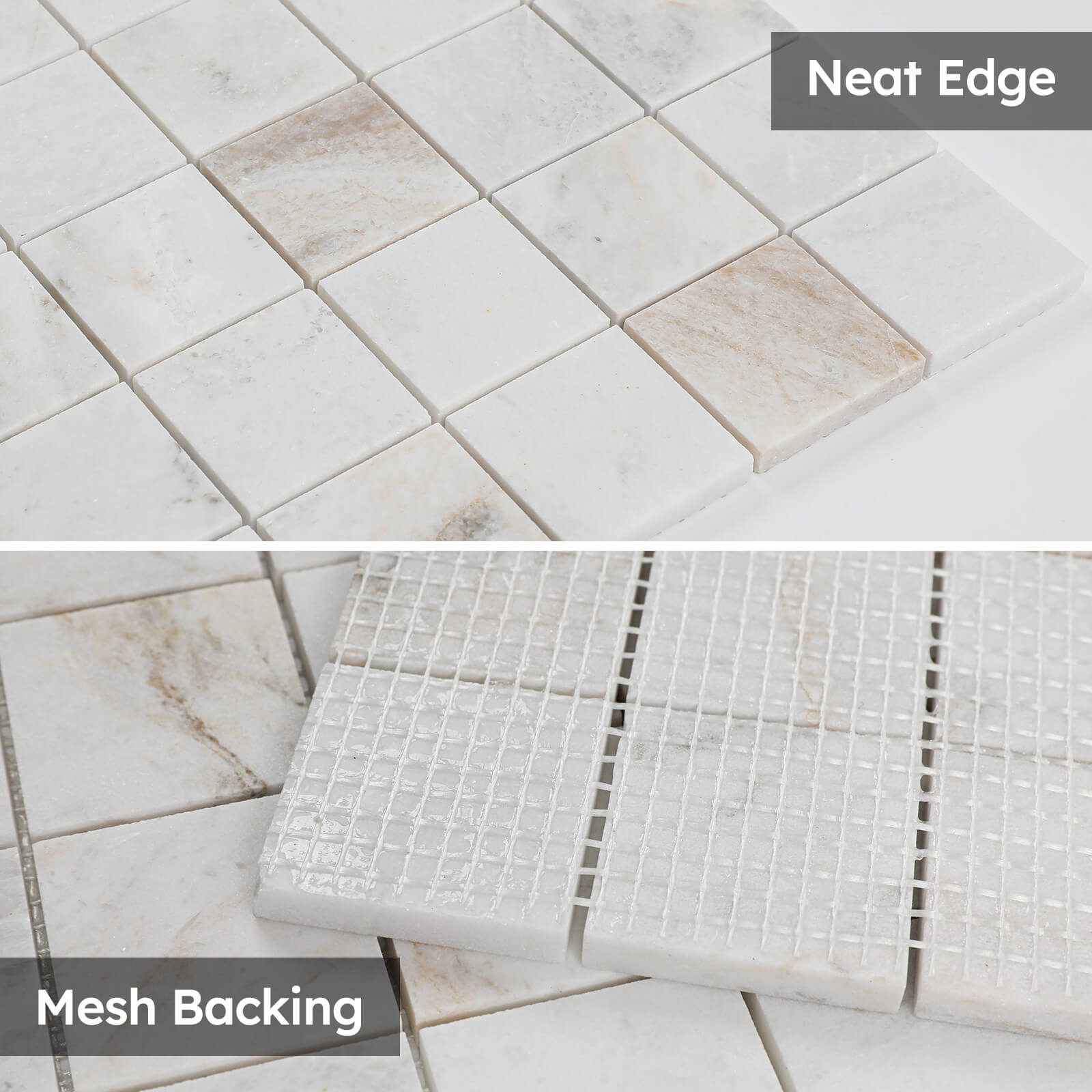 Diflart Natural Marble Mosaic Tile, 2x2 Inch Square, Honed, Bianco Orion White Marble Backsplash Tiles for Kitchen Bathroom Wall Floor, Pack of 5 Sheets