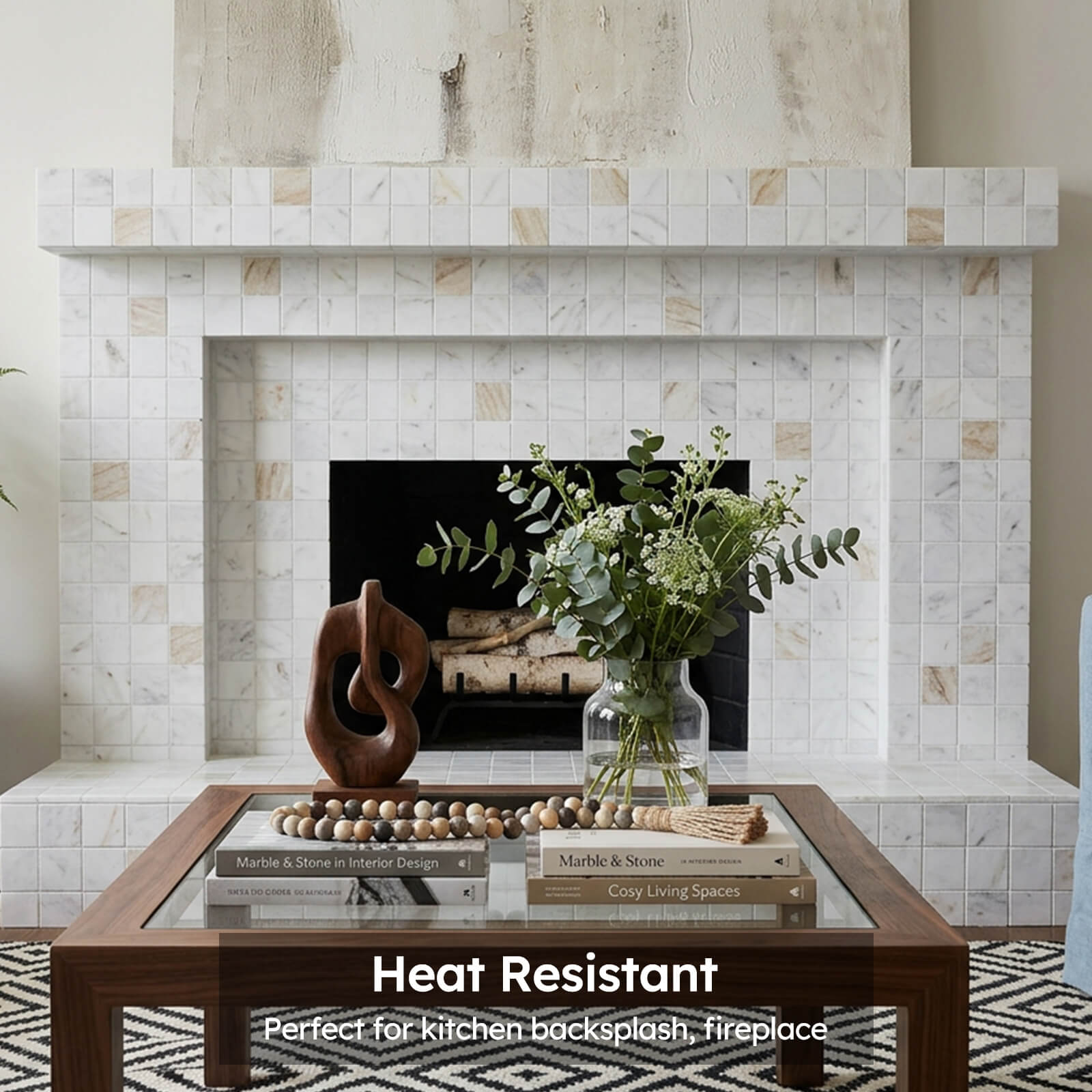 Diflart Natural Marble Mosaic Tile, 2x2 Inch Square, Honed, Bianco Orion White Marble Backsplash Tiles for Kitchen Bathroom Wall Floor, Pack of 5 Sheets
