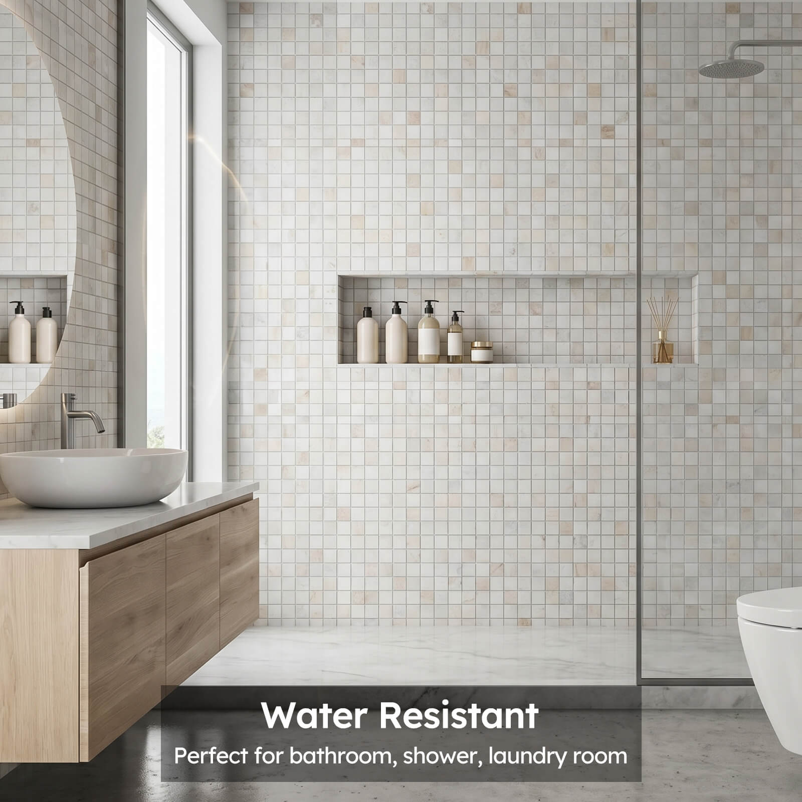 Diflart Natural Marble Mosaic Tile, 2x2 Inch Square, Honed, Bianco Orion White Marble Backsplash Tiles for Kitchen Bathroom Wall Floor, Pack of 5 Sheets