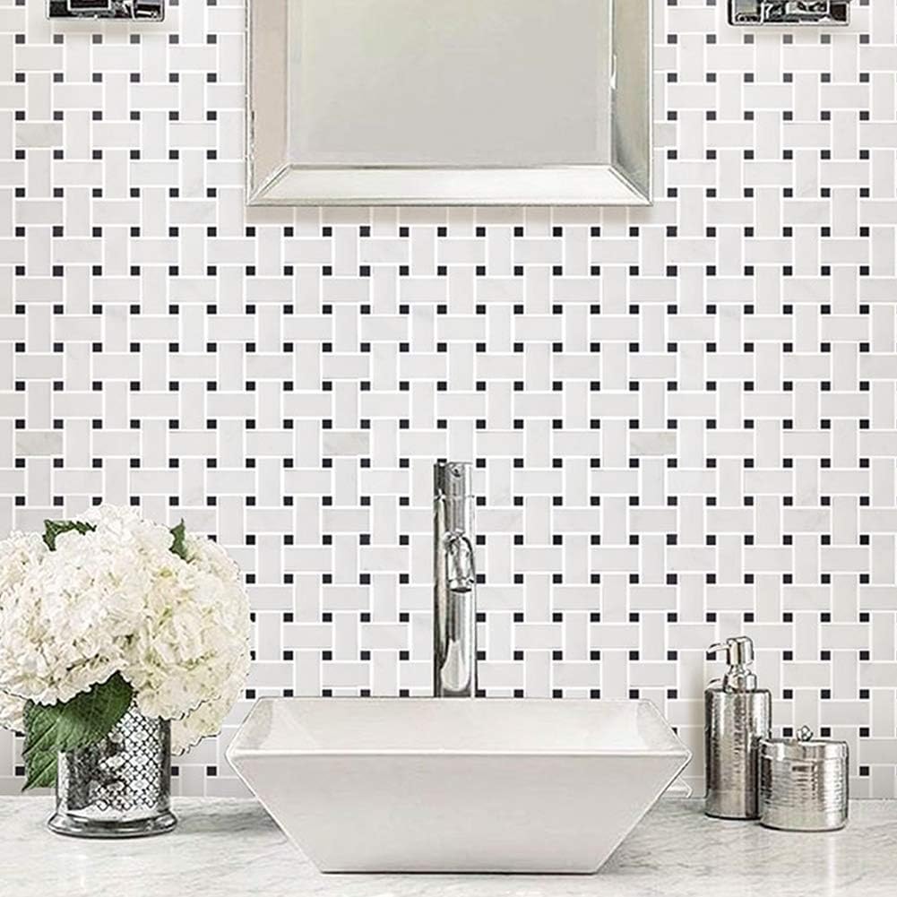 Diflart Carrara White Marble Mosaic Tile, 1x2 Inch Basketweave, Polished, Marble Backsplash Tiles for Kitchen Bathroom Wall Floor, Pack of 5 Sheets