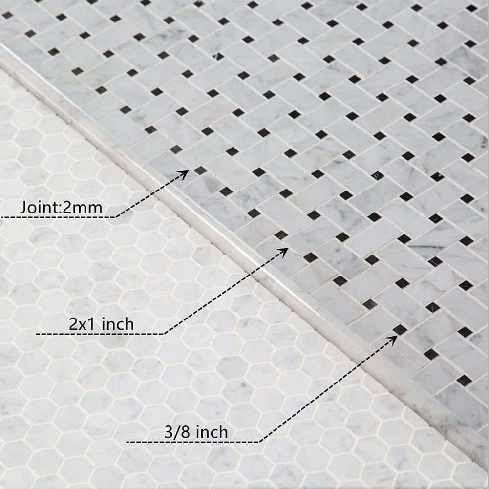Diflart Carrara White Marble Mosaic Tile, 1x2 Inch Basketweave, Polished, Marble Backsplash Tiles for Kitchen Bathroom Wall Floor, Pack of 5 Sheets