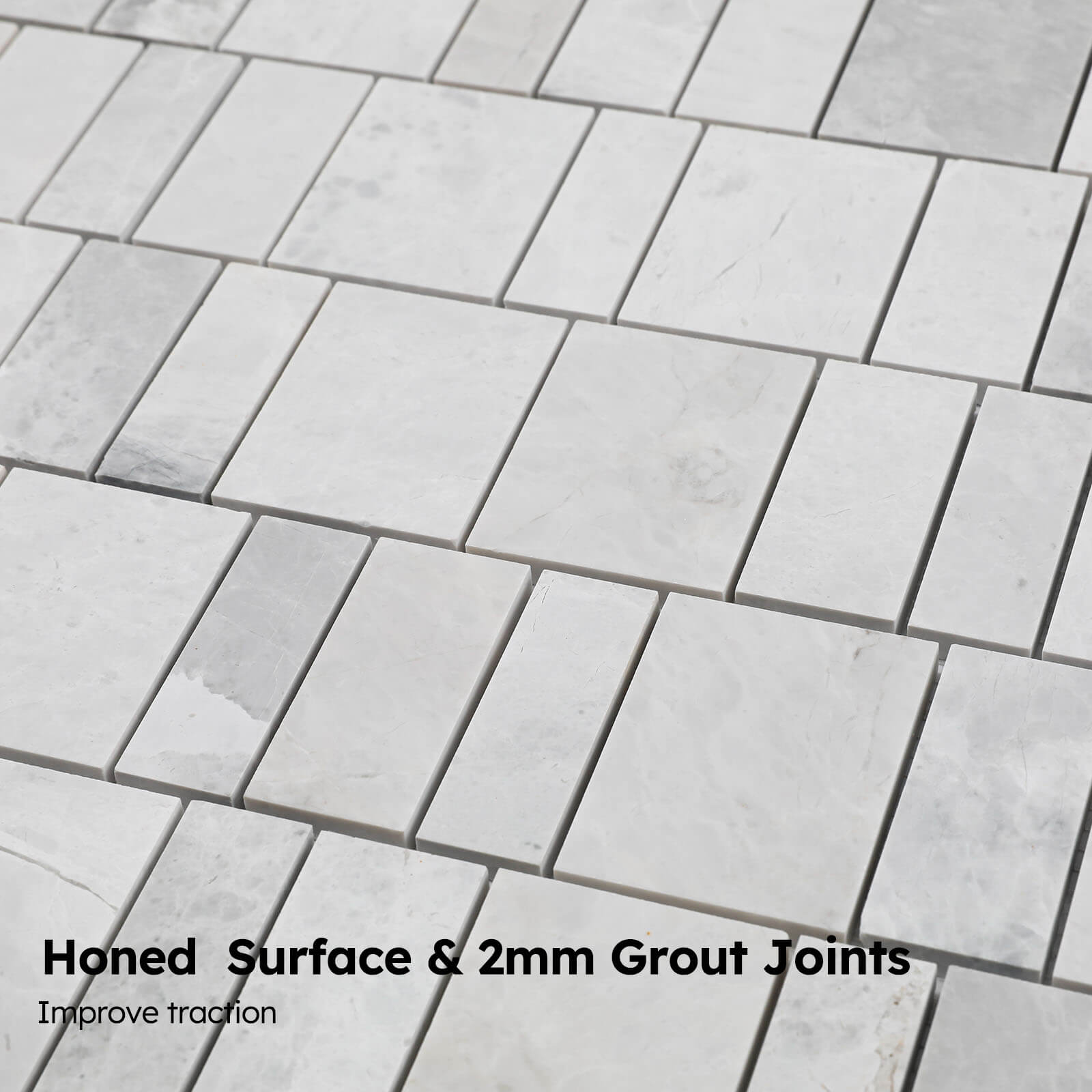 Diflart Andes Grey Marble Mosaic Tile, Offset Piano Pattern, Honed, Marble Backsplash Tiles for Kitchen Bathroom Wall Floor, Pack of 5 Sheets