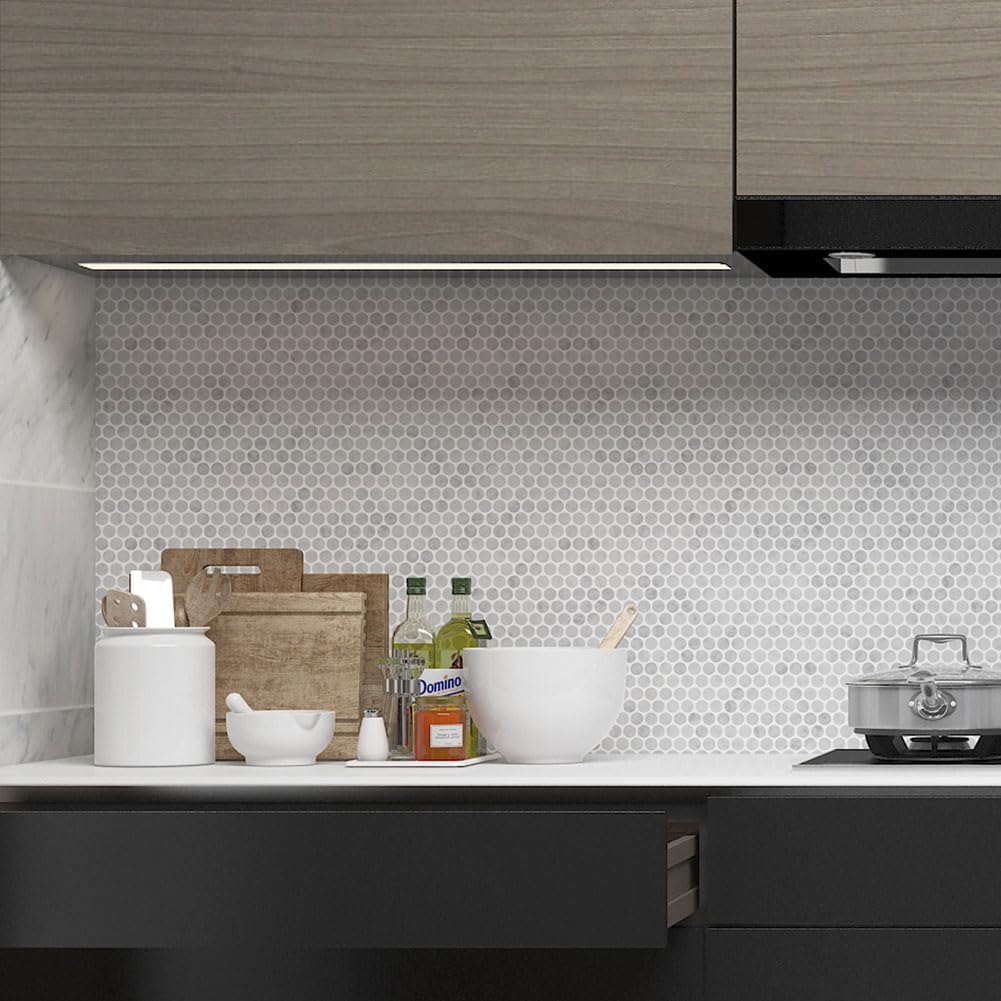 Diflart Carrara White Marble Mosaic Tile, 3/4 Inch Penny Round, Kitchen Bathroom Wall Floor, Pack of 5 Sheets