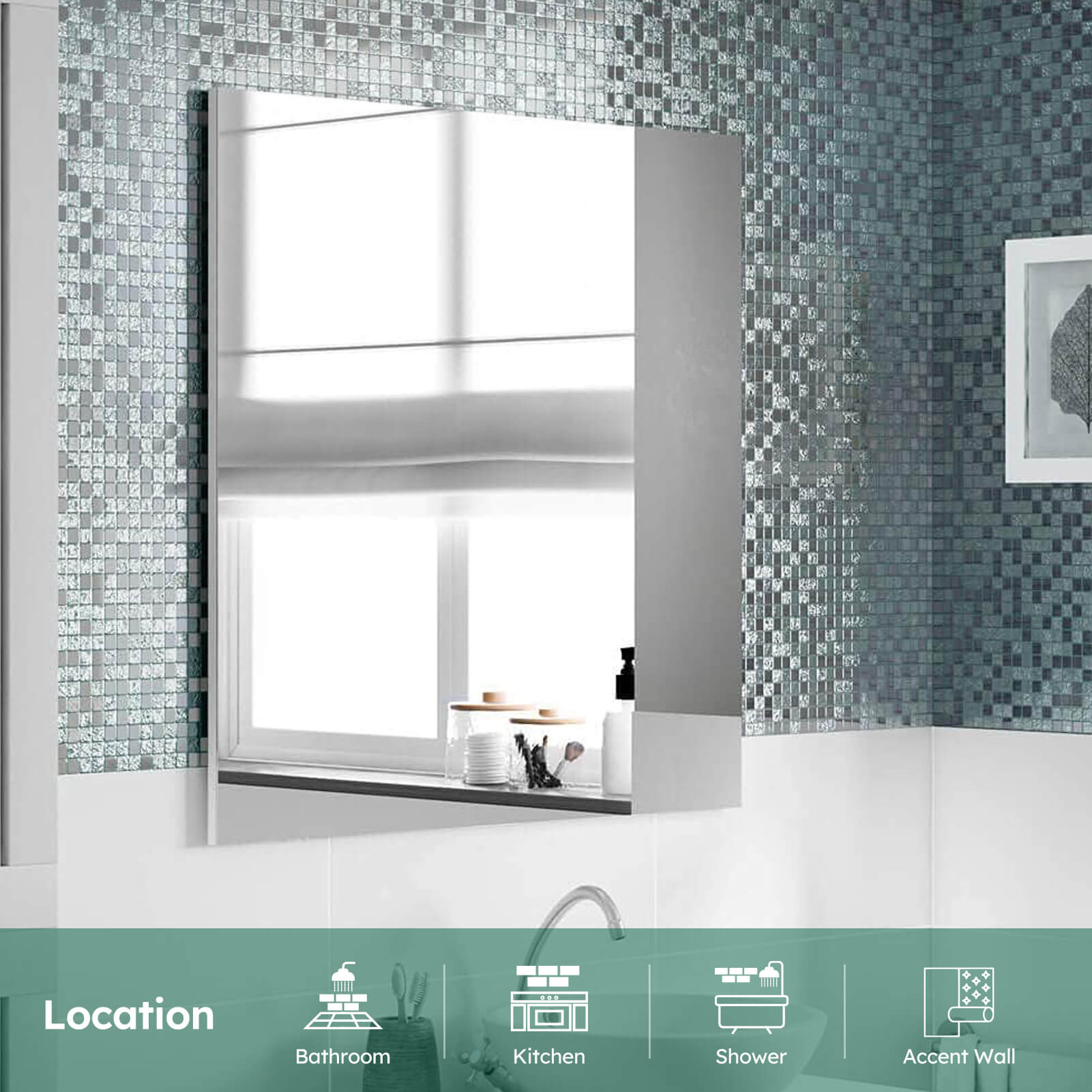 Diflart Mirror Glass Mosaic Tile Crystal Square Frosted Backsplash for Kitchen Bathroom Wall Pack of 6 Sheets