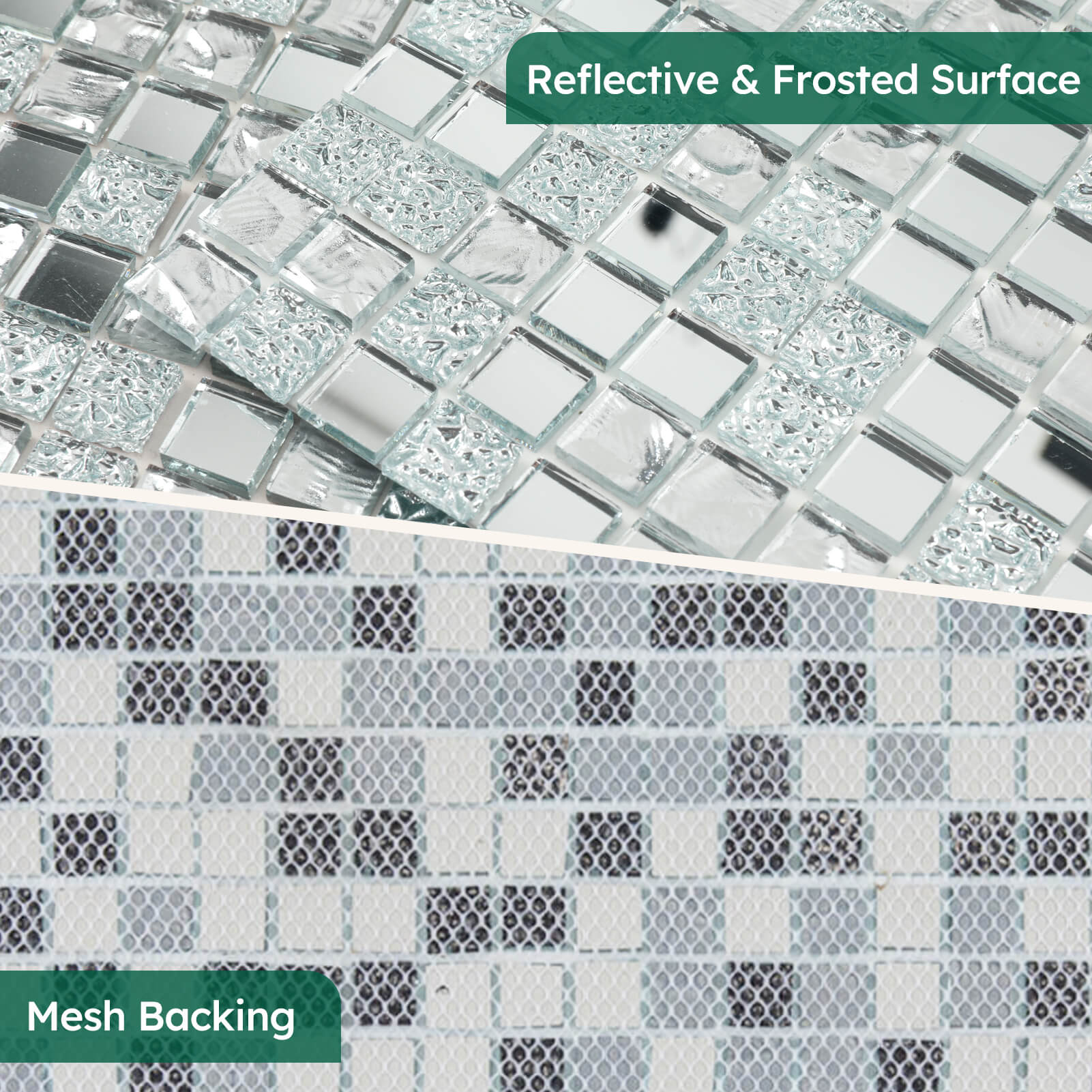 Diflart Mirror Glass Mosaic Tile Crystal Square Frosted Backsplash for Kitchen Bathroom Wall Pack of 6 Sheets