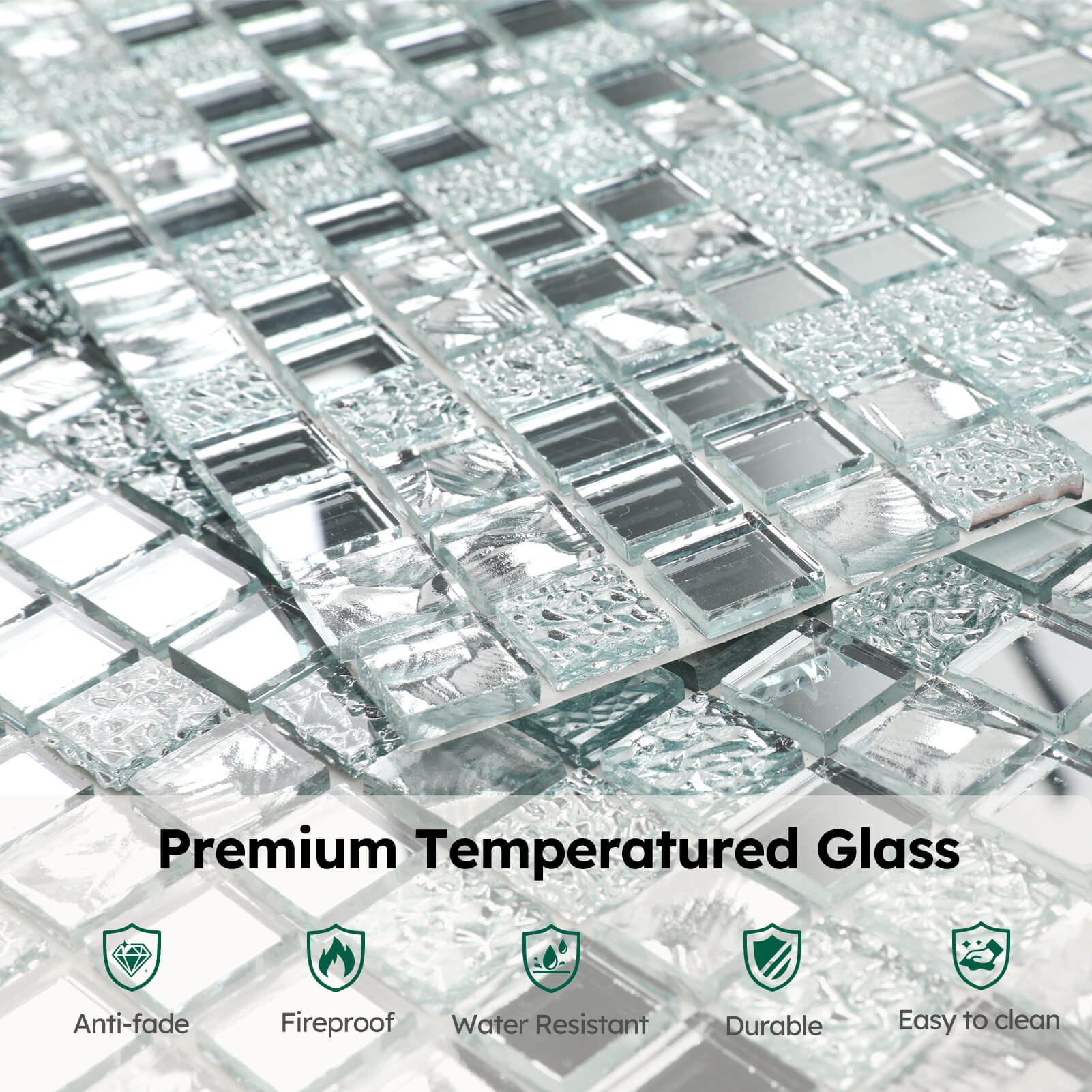 Diflart Mirror Glass Mosaic Tile Crystal Square Frosted Backsplash for Kitchen Bathroom Wall Pack of 6 Sheets