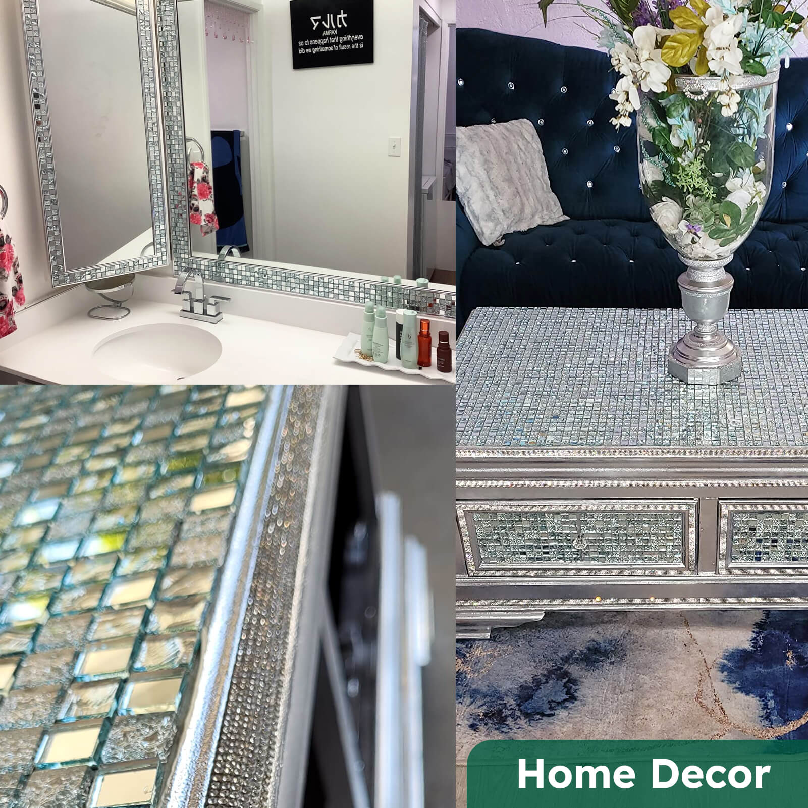 Diflart Mirror Glass Mosaic Tile Crystal Square Frosted Backsplash for Kitchen Bathroom Wall Pack of 6 Sheets