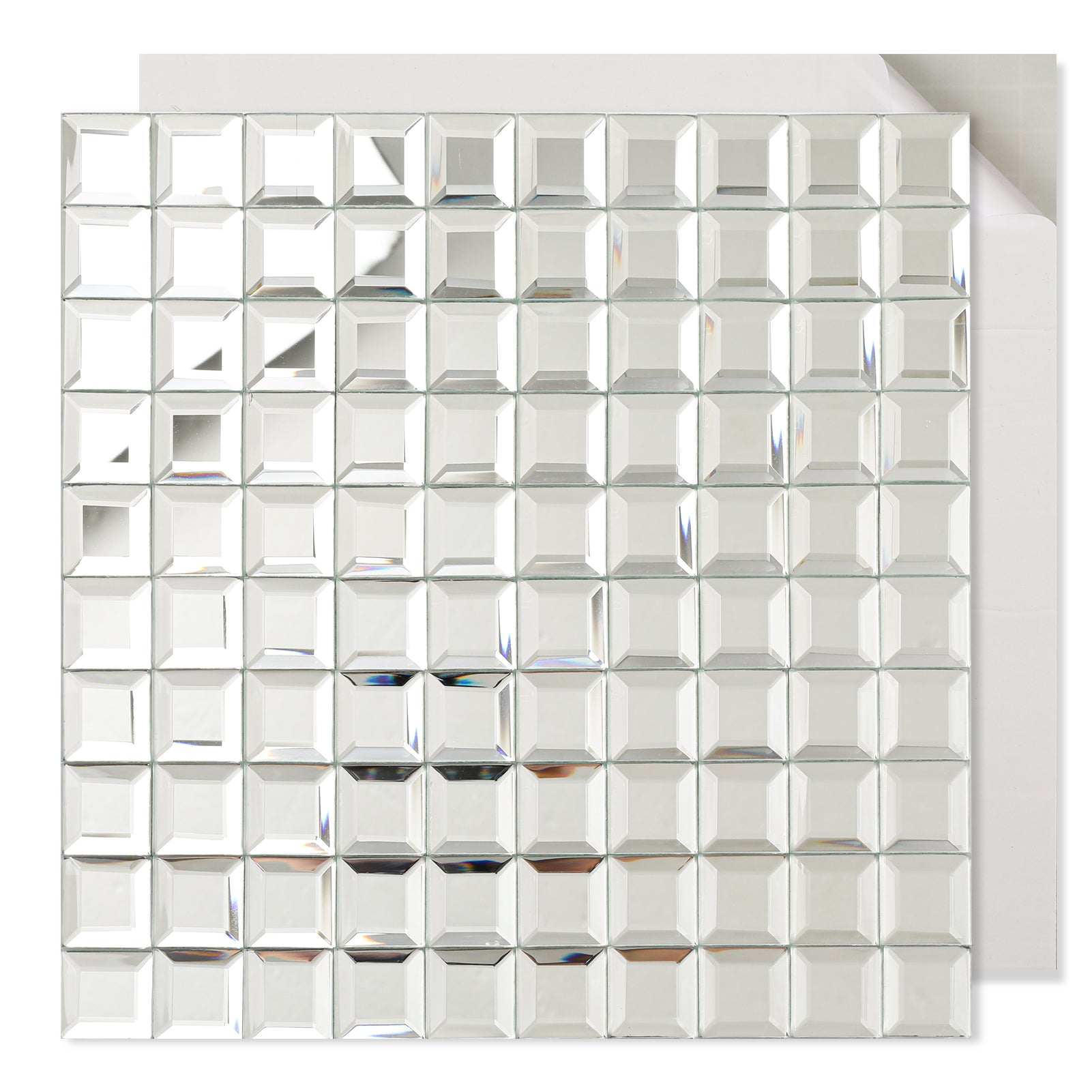 Diflart Peel and Stick Mirror Glass Mosaic Tile, 1-1/5 Inch Silver Square, Crystal Diamond Mirror Tile Backsplash for Kitchen Bathroom Wall, Pack of 5 Sheets