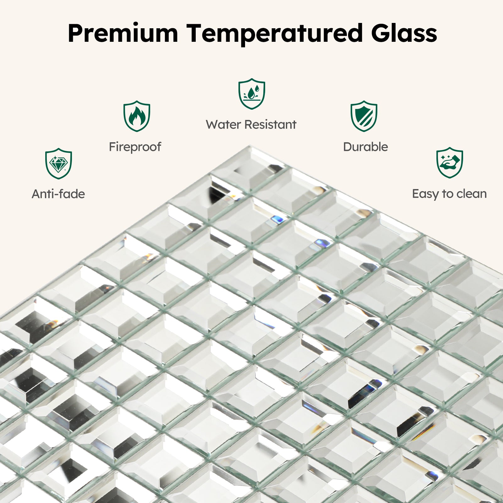 Diflart Peel and Stick Mirror Glass Mosaic Tile, 1-1/5 Inch Silver Square, Crystal Diamond Mirror Tile Backsplash for Kitchen Bathroom Wall, Pack of 5 Sheets