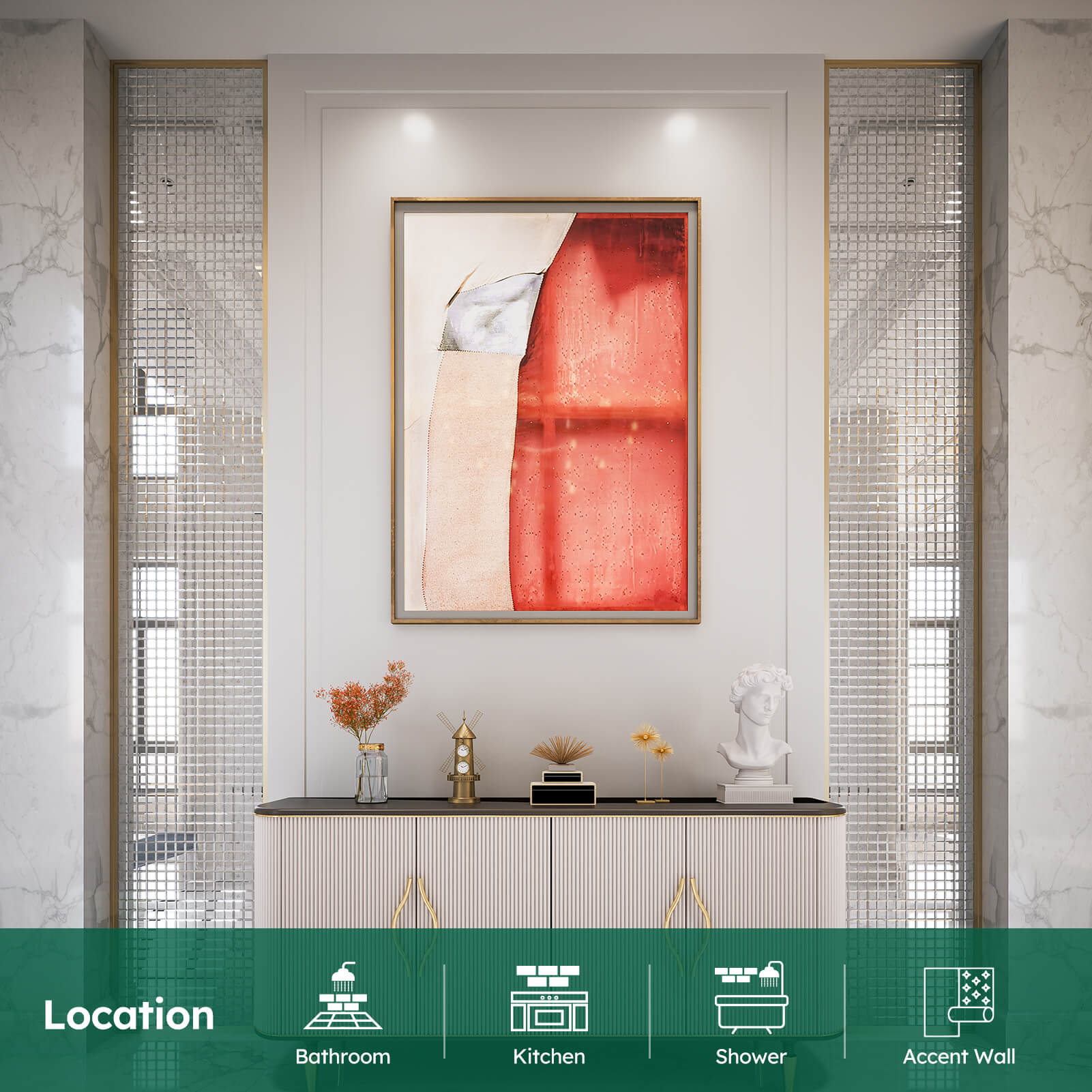 Diflart Peel and Stick Mirror Glass Mosaic Tile, 1-1/5 Inch Light Antique Square, Crystal Diamond Mirror Tile Backsplash for Kitchen Bathroom Wall, Pack of 5 Sheets