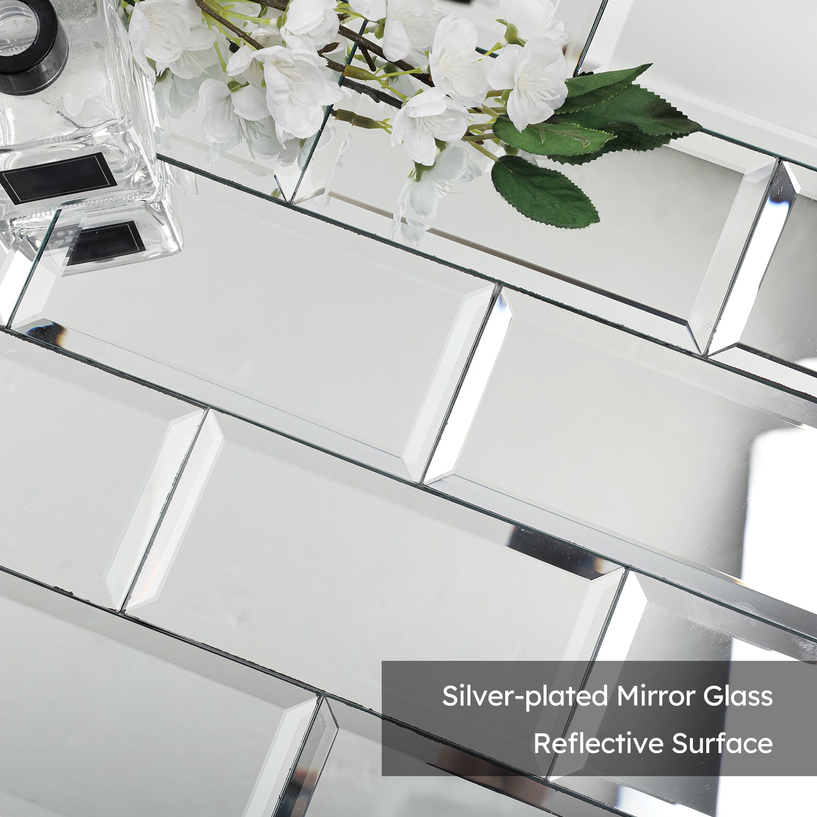Diflart Beveled Mirror Backsplash Tiles for Kitchen, Silver Subway, 4x8 Inch, Mirror TIile for Bathroom Wall (26 Pcs,5.7 Sq.ft)