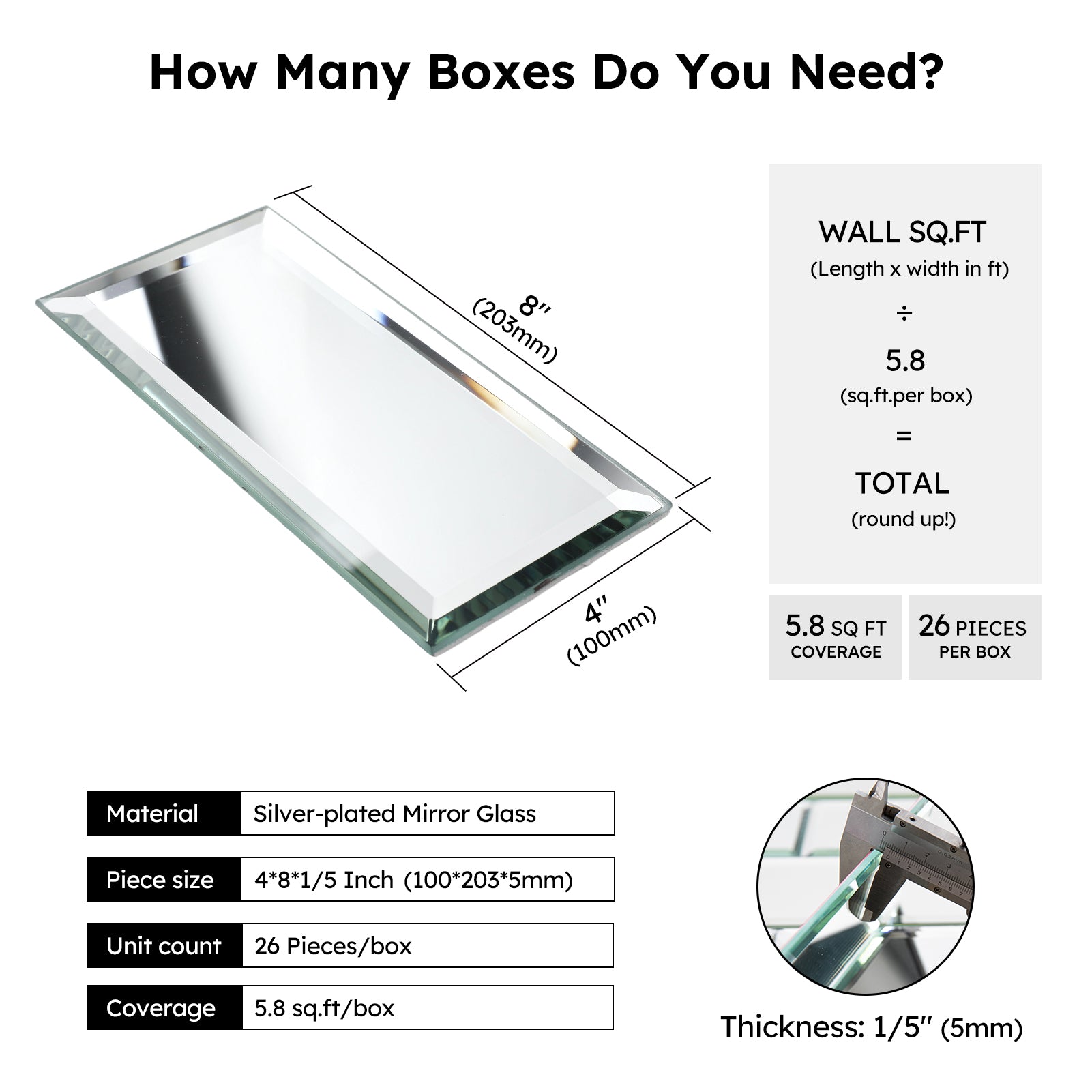 Diflart Beveled Mirror Backsplash Tiles for Kitchen, Silver Subway, 4x8 Inch, Mirror TIile for Bathroom Wall (26 Pcs,5.7 Sq.ft)