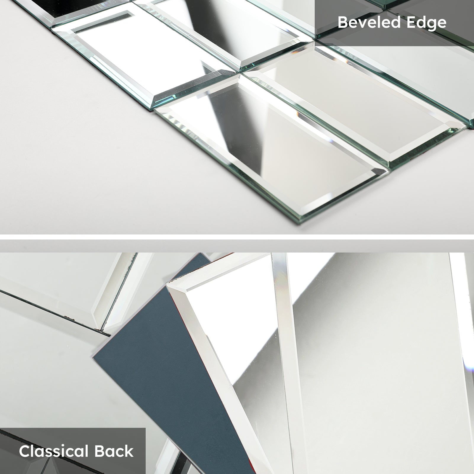 Diflart Beveled Mirror Backsplash Tiles for Kitchen, Silver Subway, 4x8 Inch, Mirror TIile for Bathroom Wall (26 Pcs,5.7 Sq.ft)