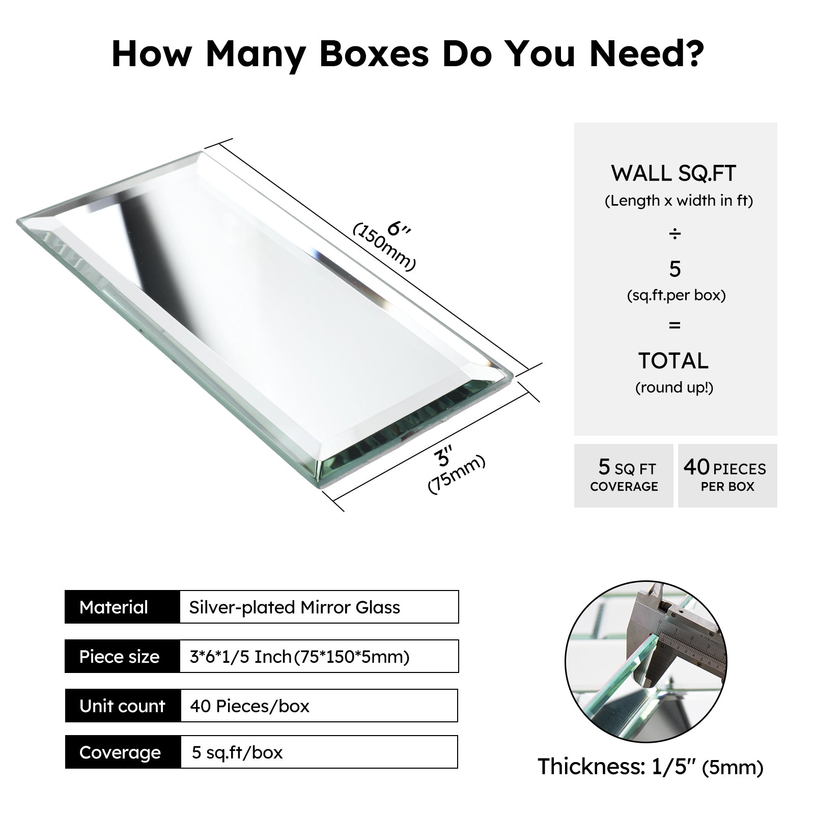 Diflart Beveled Mirror Backsplash Tiles for Kitchen, Silver Subway, 3x6 Inch, Mirror TIile for Bathroom Wall, Pack of 40 Pcs