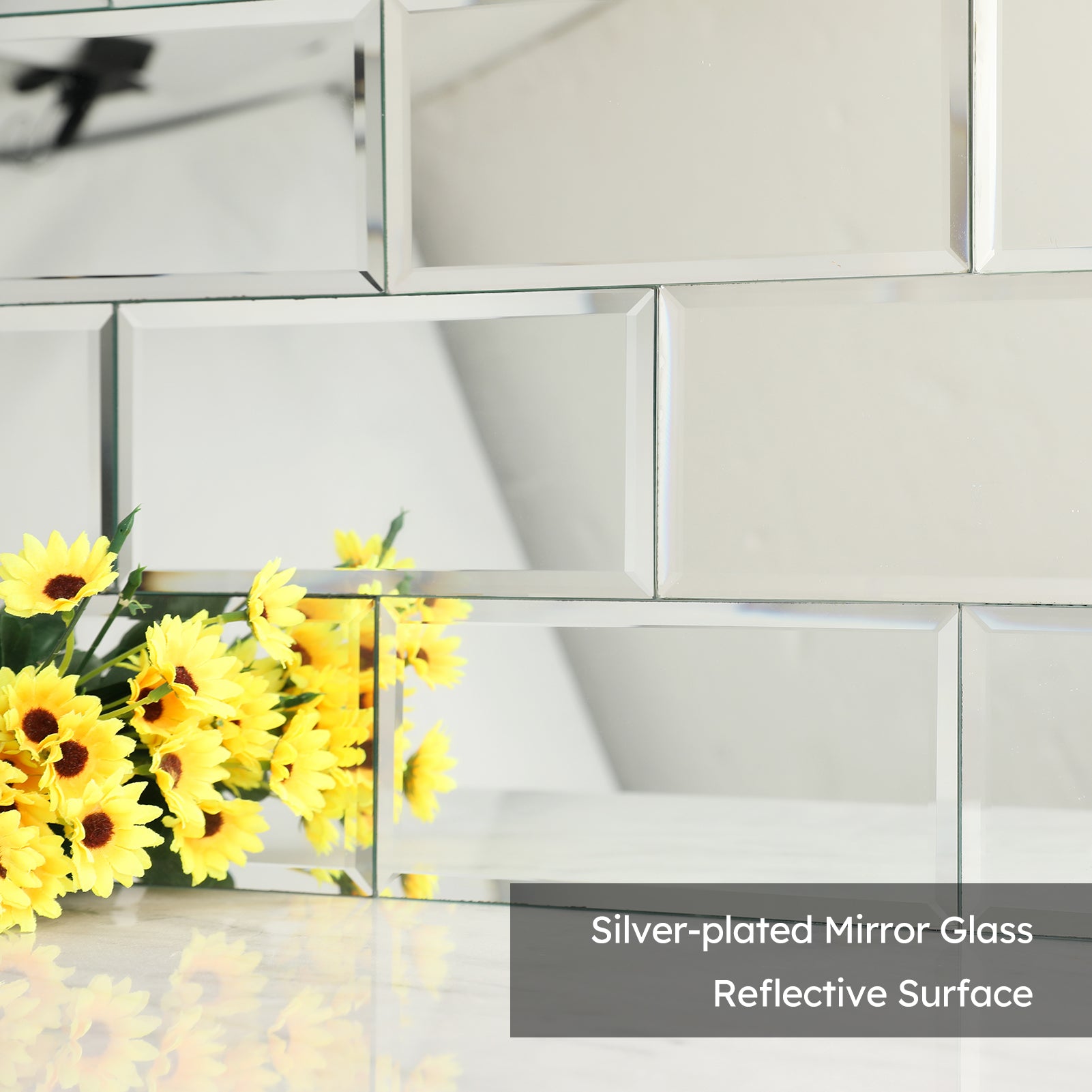 Diflart Beveled Mirror Backsplash Tiles for Kitchen, Silver Subway, 3x6 Inch, Mirror TIile for Bathroom Wall, Pack of 40 Pcs