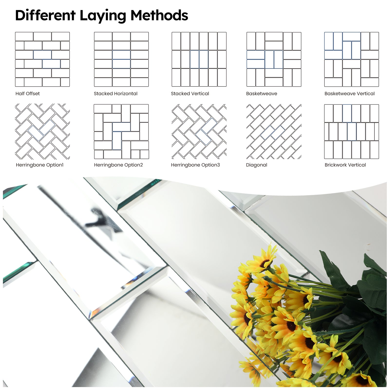 Diflart Beveled Mirror Backsplash Tiles for Kitchen, Silver Subway, 3x6 Inch, Mirror TIile for Bathroom Wall, Pack of 40 Pcs