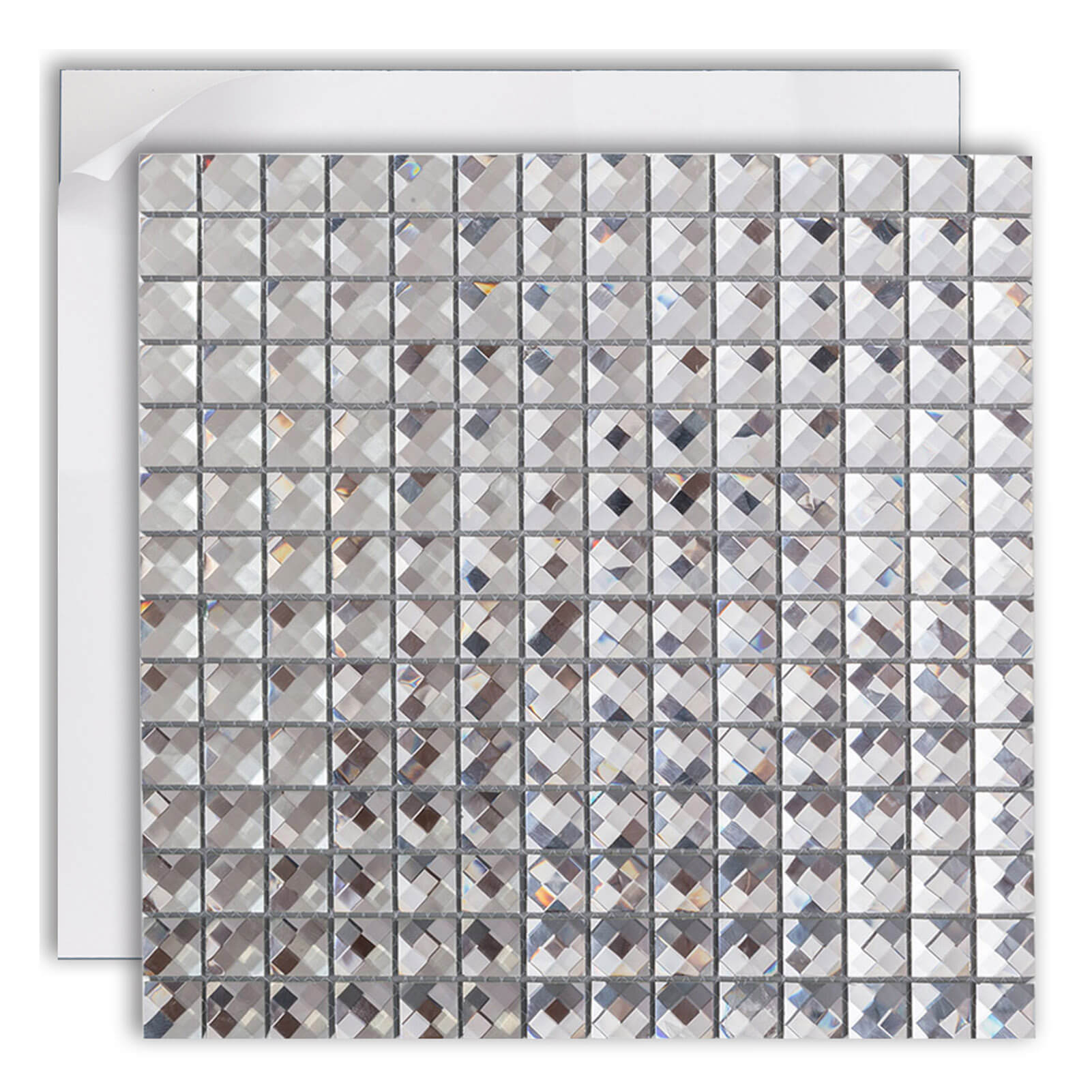 Diflart Peel and Stick Silver Mirror Glass Mosaic Tile Crystal Diamond Chip Self Adhensive 3D Wall Tiles