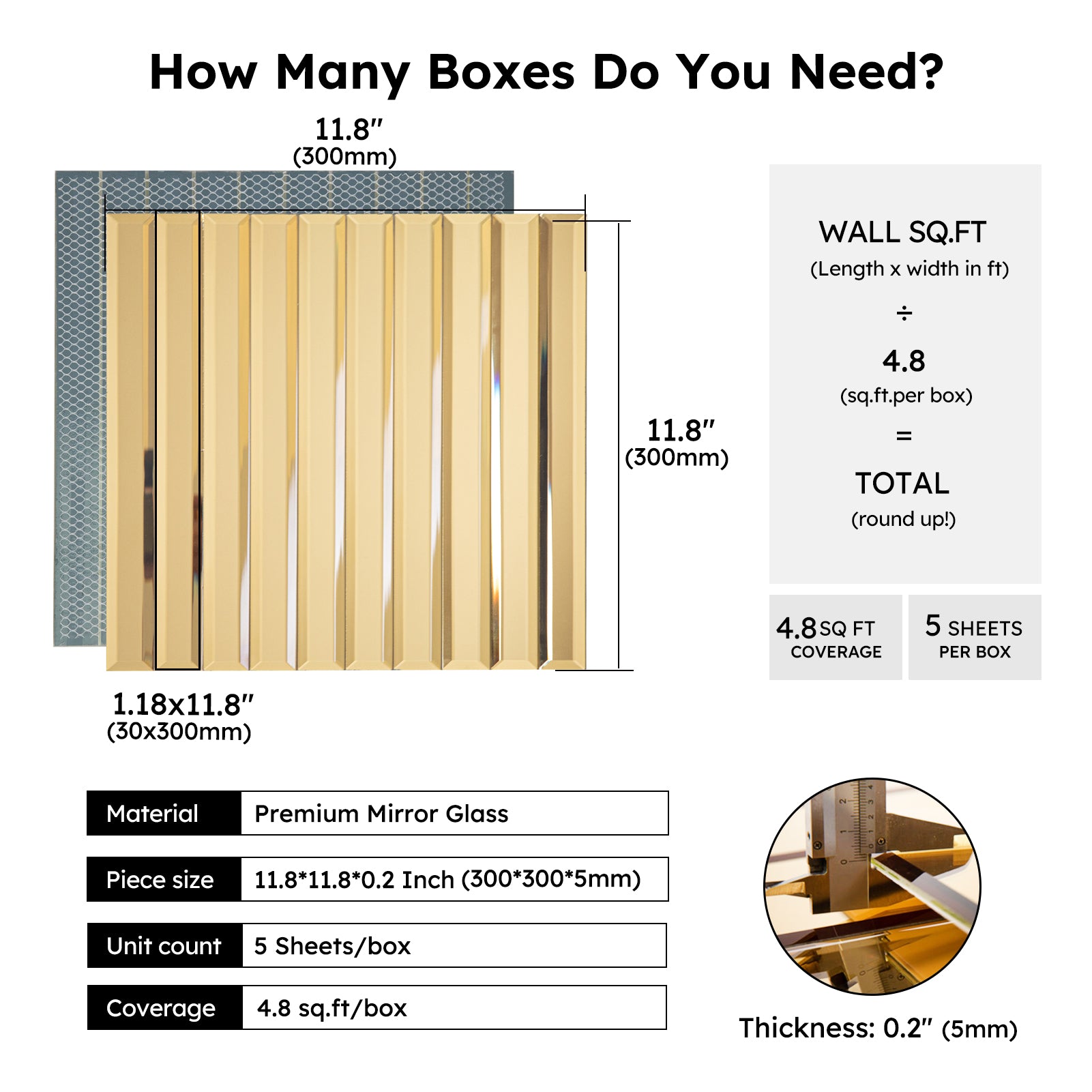 Diflart Beveled Mirror Backsplash Tiles for Kitchen, Gold Strip, 12x12 Inch, Mirror TIile for Bathroom Wall (5 Sheets,5 Sq.ft)