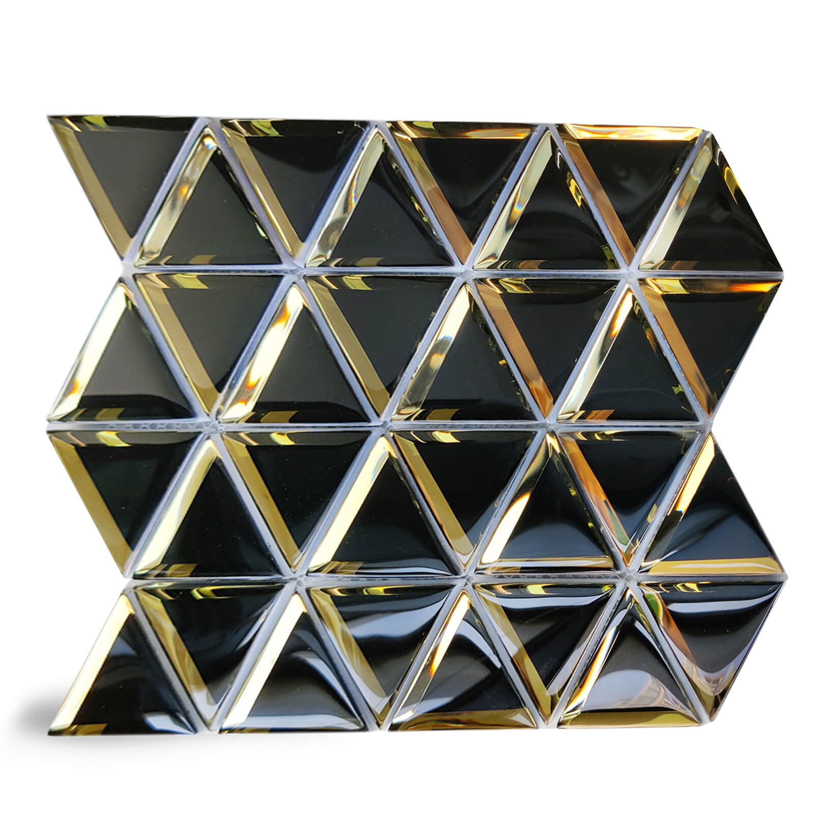 Diflart Beveled Mirror Glass Mosaic Tile, Black and Gold, 3 Inch Triangle, Glass Tile for Bathroom Kitchen Backsplash Shower Wall, Pack of 5 Sheets