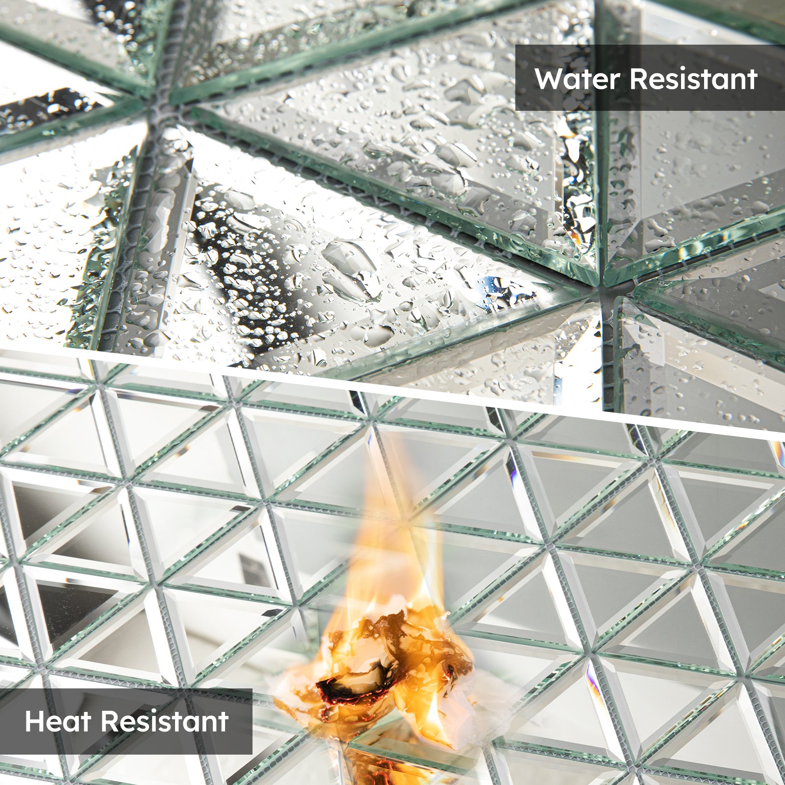 Diflart Beveled Mirror Glass Mosaic Tile, Silver, 3 Inch Triangle, Glass Tile for Bathroom Kitchen Backsplash Shower Wall, Pack of 5 Sheets