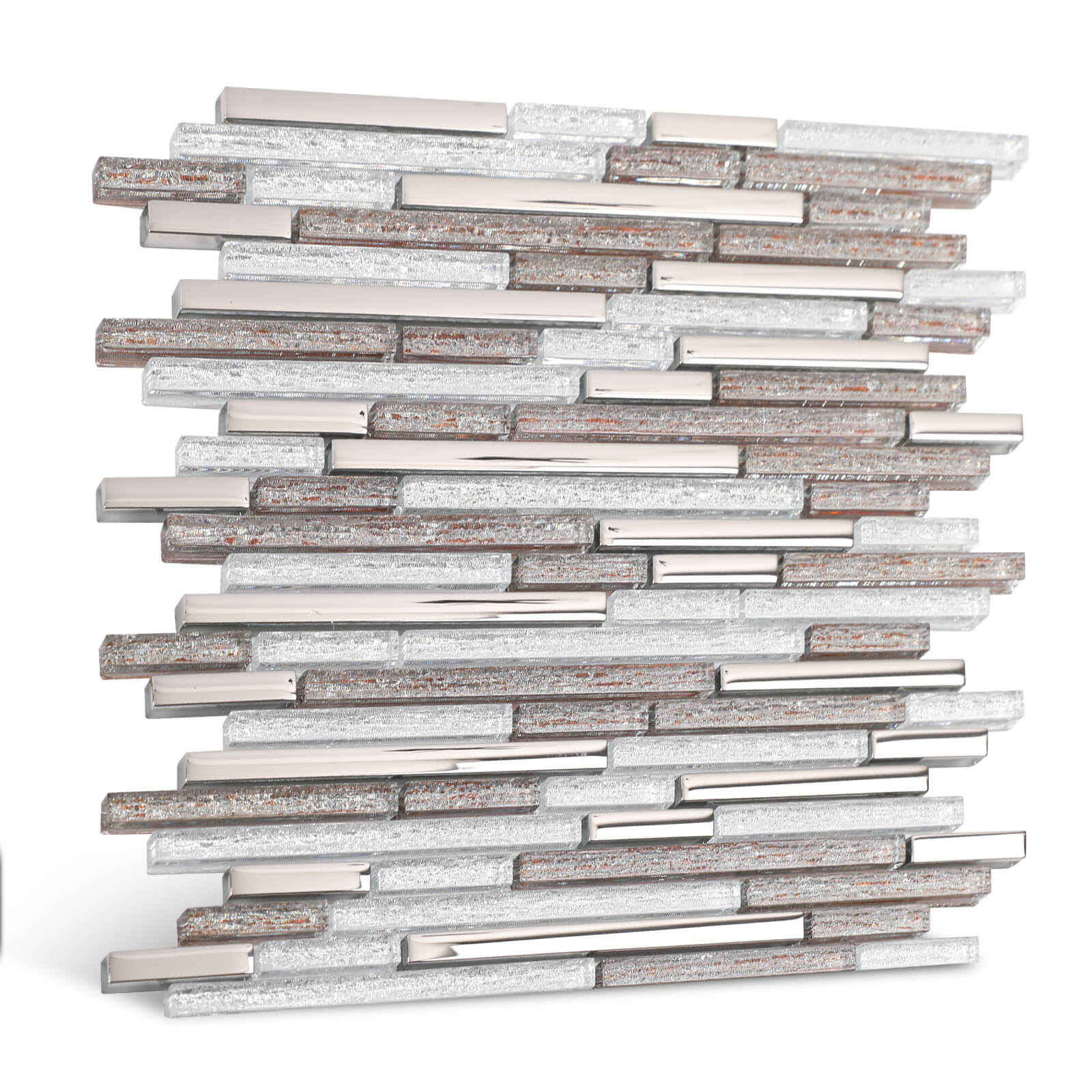 Diflart Glass Mosaic Tiles, Waterfall Linear Glass Backsplash Tile for Kitchen Bathroom Shower Wall, Pack of 5 Sheets(Silver and Brown,11.7x11.7 Inch)