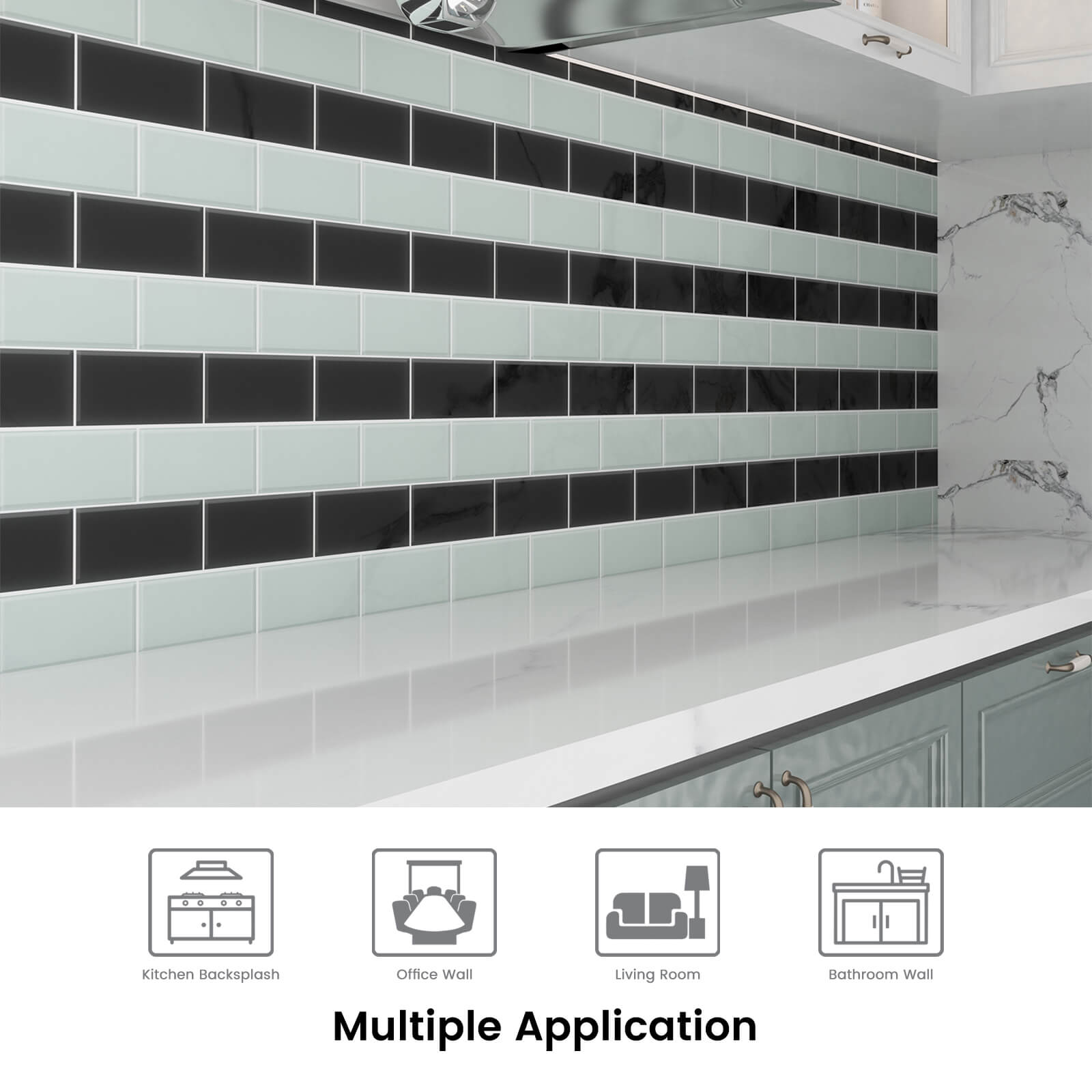 Diflart Peel and Stick Glass Subway Tiles, 3 x 6 Inch, Light Green, Glass Tiles for Kitchen Backsplash, Bathroom Wall (Pack of 40 Pieces, 5 sq.ft)